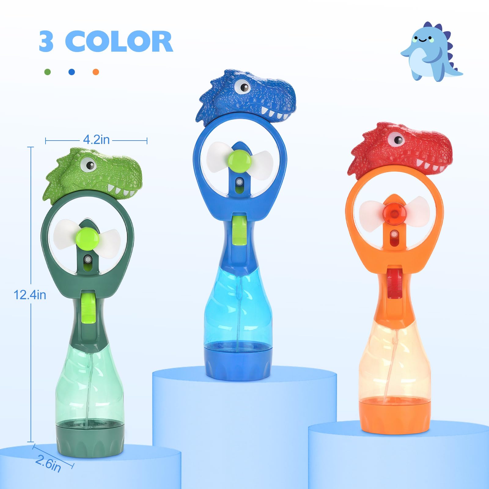 Qearfun Dinosaur Handheld Misting Fan With Water Spray,Personal Fan With Battery Operated