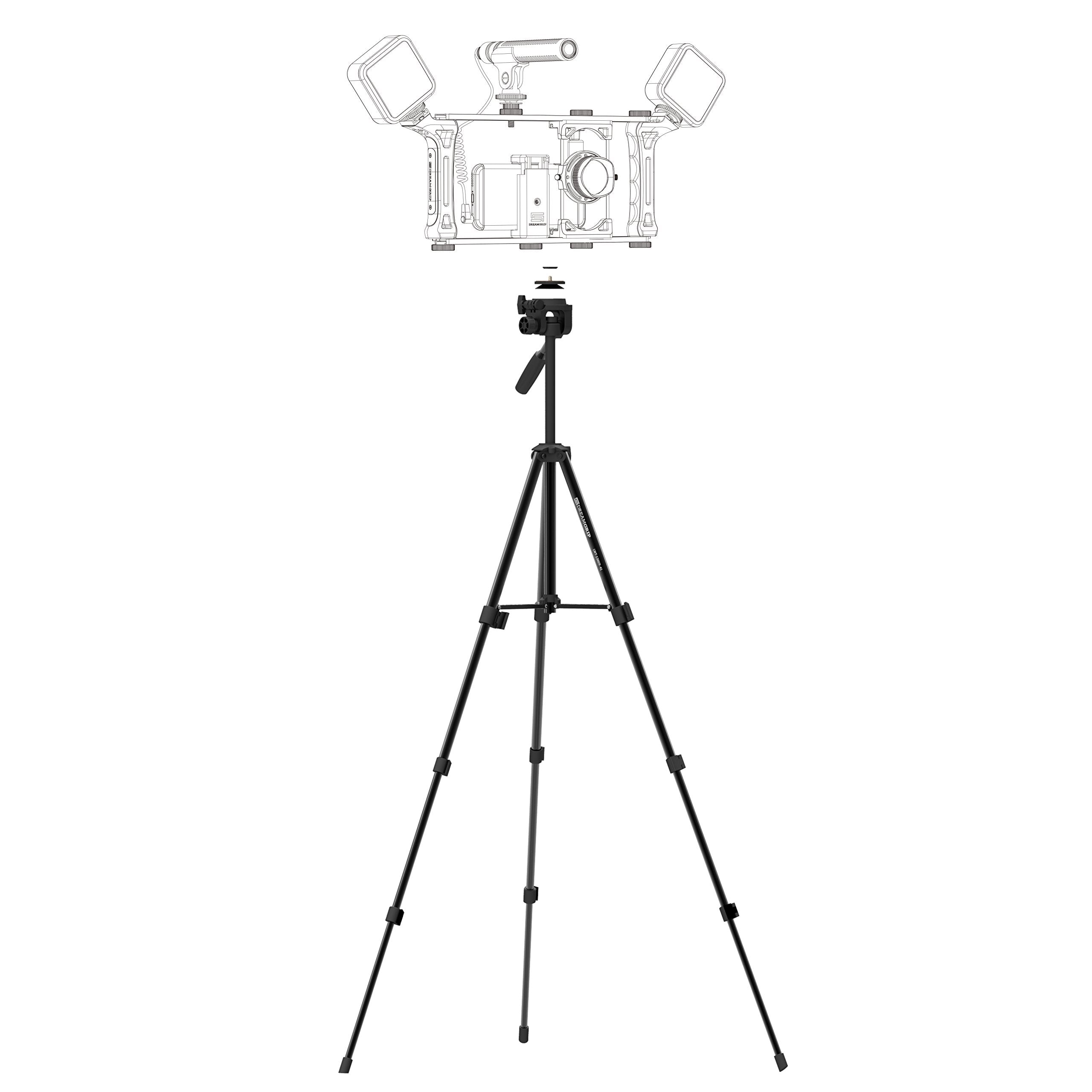 Dreamgrip Enhanced Lightweight Video Tripod 142Qr-4Y With Extra Original Track Connector For Rig Systems And Quick Release Plate, Compatible For Any Smartphone, Any Action, Dslr, Or Mirrorless Cameras