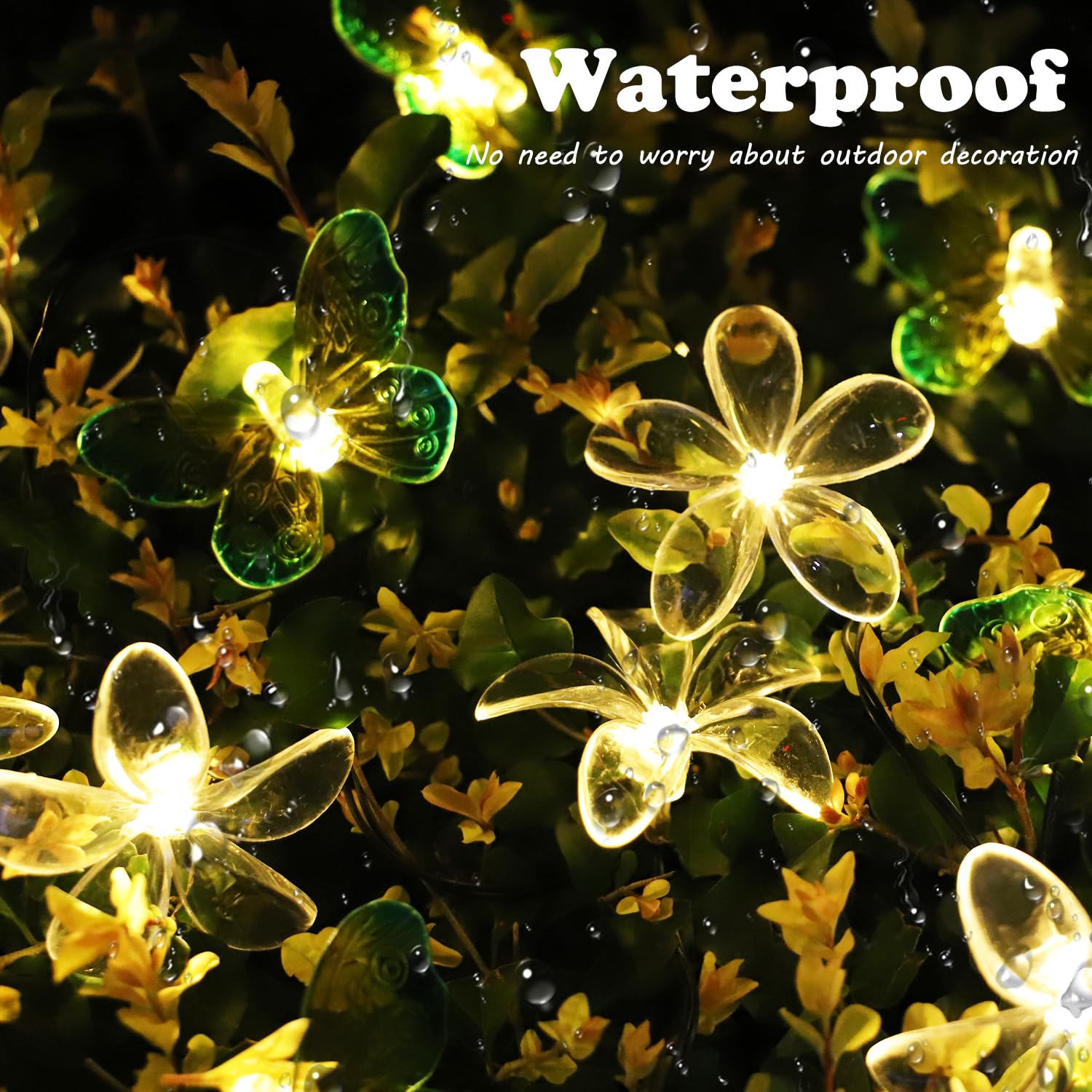 Curyidy Cherry Blossom Flower String Lights Butterfly Fairy Lights For Bedroom, 20Led Solar String Lights Floral Garland Cute Lights For Outdoor Decor, Wedding, Christmas Decorations (Warm White)
