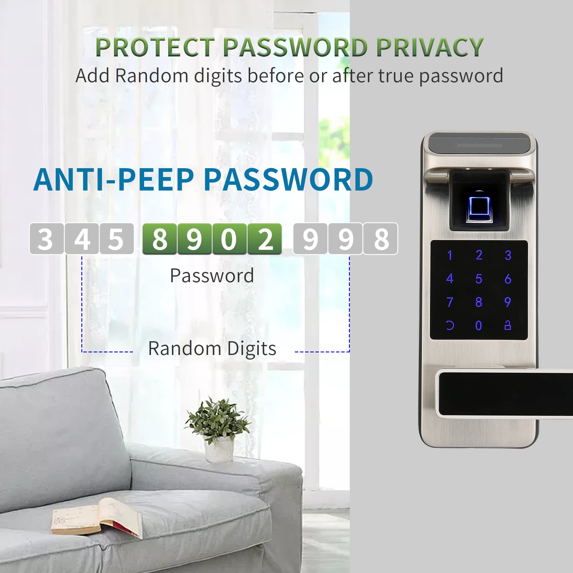 Harfo Smart Door Lock, Heavy Duty 5 In 1 Keyless Entry Door Lock, Full App Control Digital Keypad Lock, Reversible Handle With Fingerprints And Passcodes For Family/Office/Apartment (Satin Nickel)