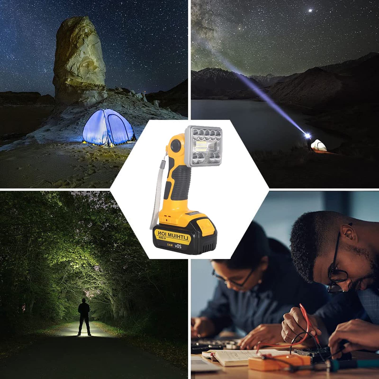 Lilocaja 9W 1000Lm Flashlight Powered By Dewalt 20V Li-Ion Battery For Dewalt Light, 20V Jobsite Light With Usb Port&Zinc Alloy 90 Degree Pivoting Head, Led Work Light For Outdoor/Indoor/Emergency