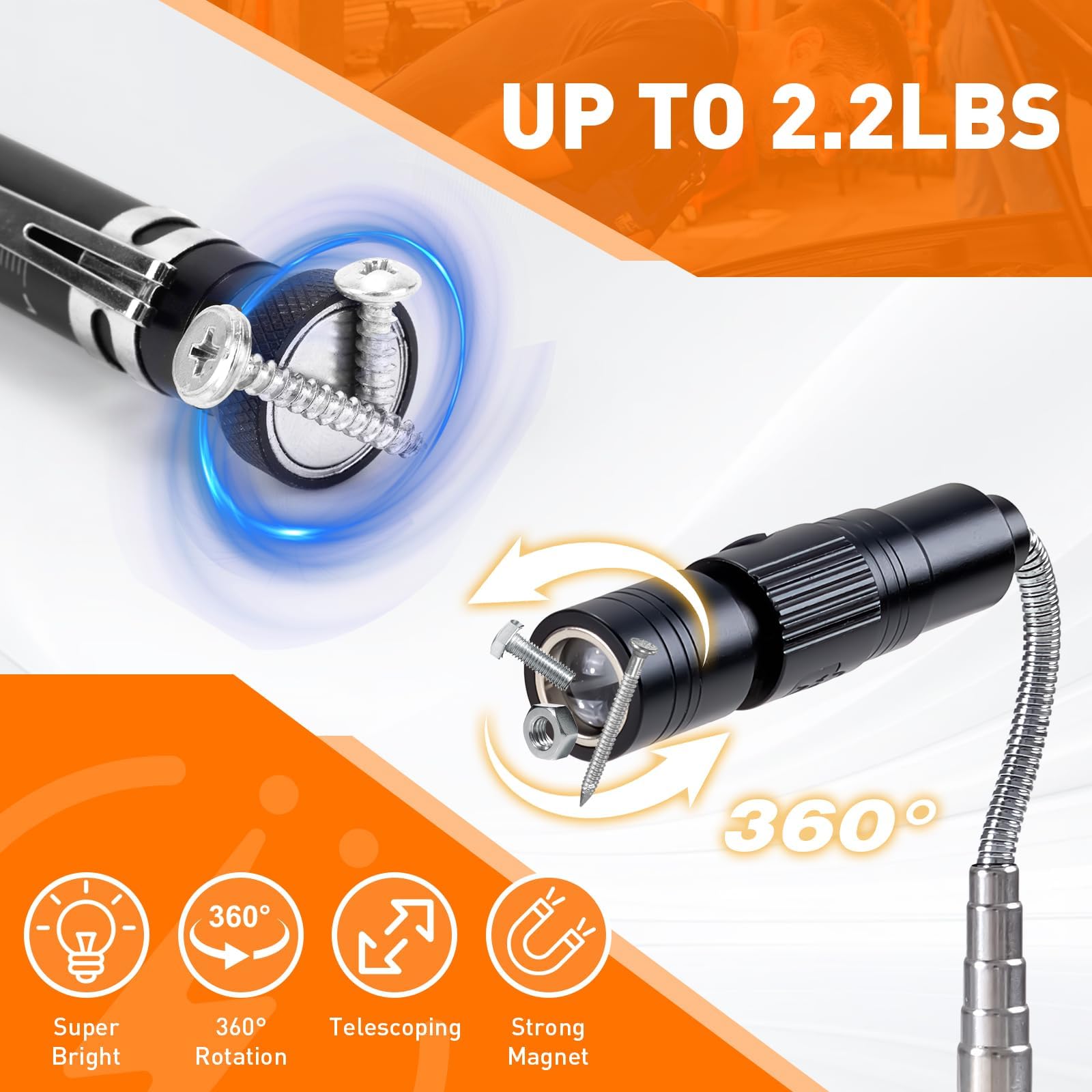 Egifi  For Him, Rechargeable Magnetic Pickup Tool, Telescoping Magnetic Flashlight Pick Up Tool, Cool Gadgets Birthday  For Men, Husband, Boyfriend