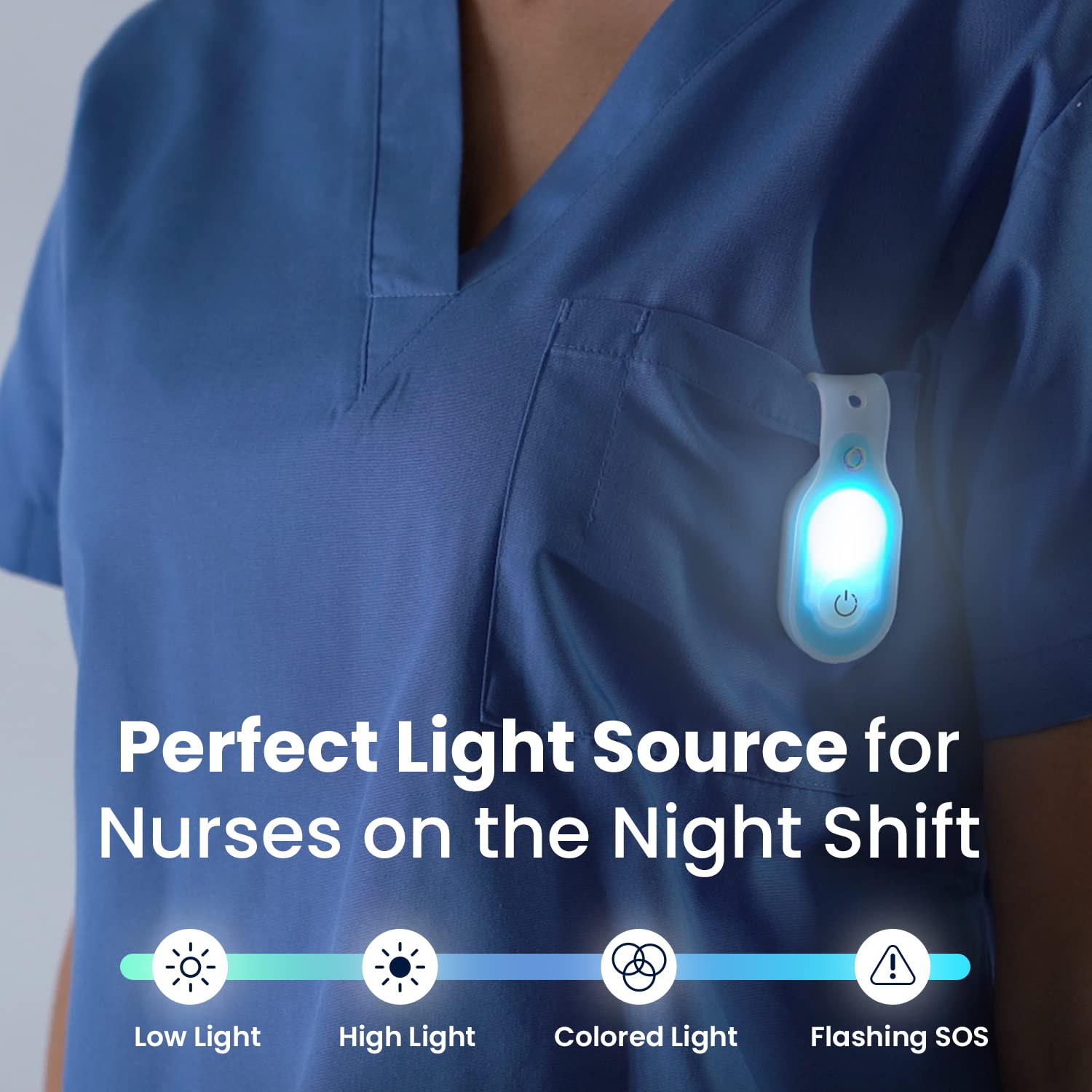 Lightsflo Clipglow Nurse Light Clip On Nursing Night Shift Light, Bright, Lightweight Magnetic, Portable, Usb Rechargeable Flashlight For Badge, 8-10 Hours Battery, 4 Light Settings 10-25 Lumens Nurse Blue
