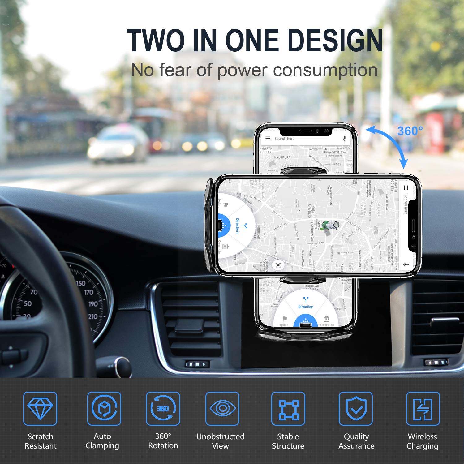 Yitumu Wireless Car Charger Mount, 15W Qi Fast Charging Auto-Clamping Phone Holder, Vent/Mount Compatible With Iphone 13/12/11/X/8, Samsung S20/S10/Note20/Note10