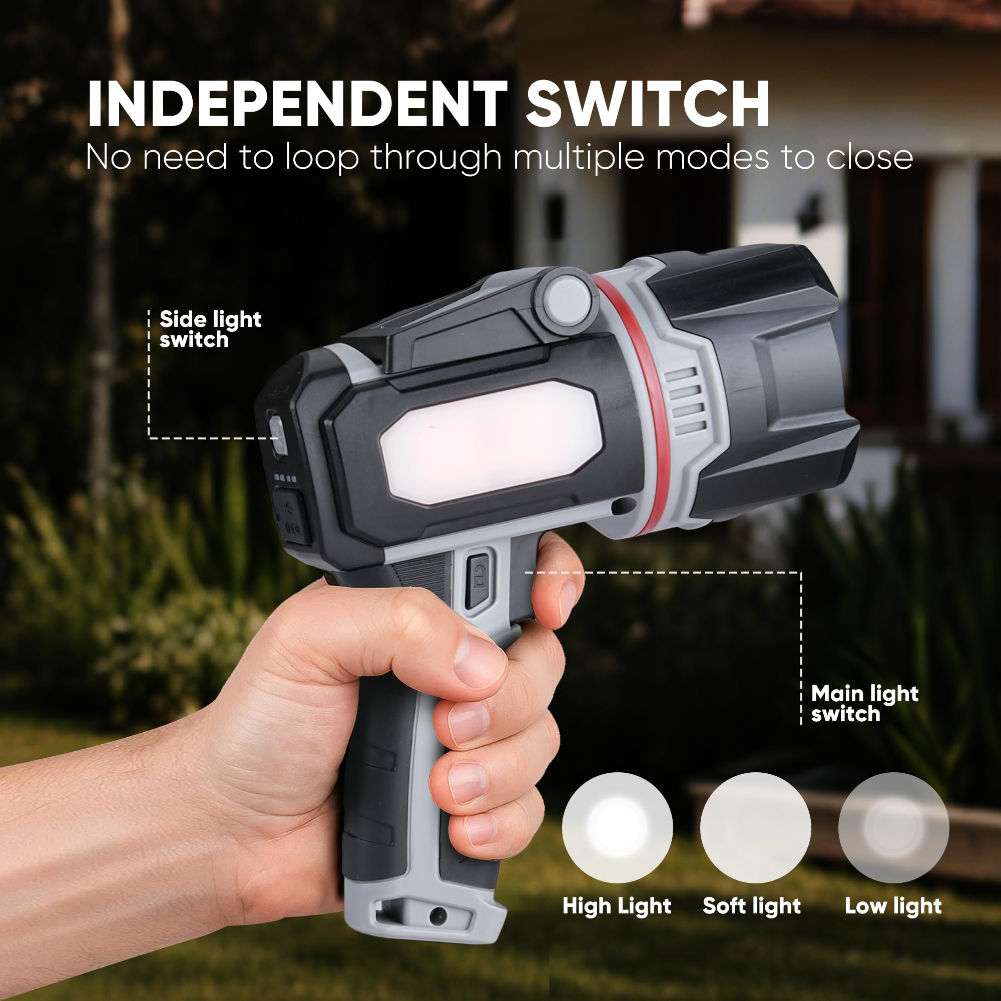 Moonasion Rechargeable Spotlight 1000,000 Lumens, Super Bright Led Spotlight Flashlight Outdoor With Cob Light & Foldable Tripod, 10000Mah Long Lasting Large Handheld Spot Light For Boating Camping