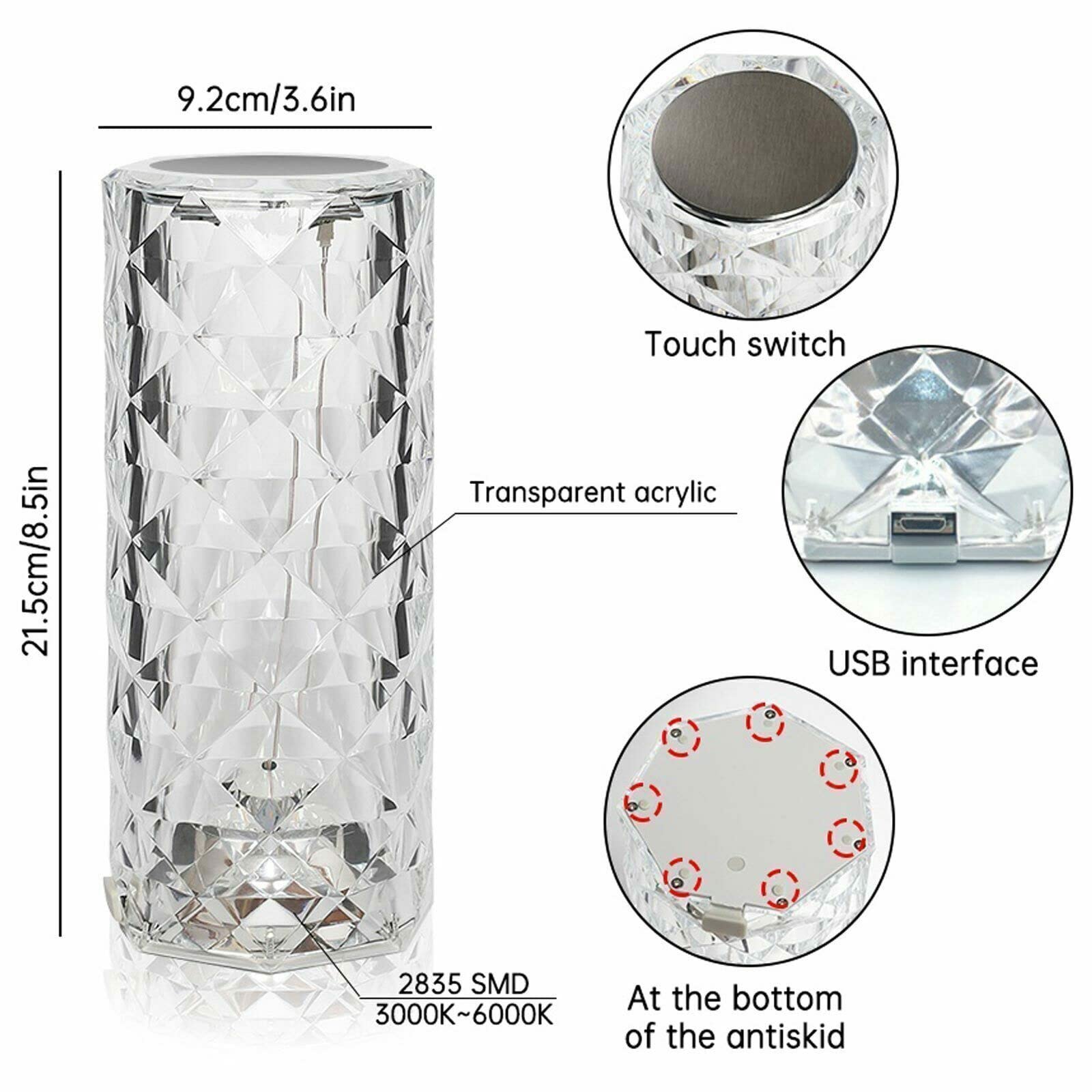 Imqsqik Crystal Table Lamp,Rgb Rose Diamond Touch Lamps (2Pack) Color Changing Night Light For Bedroom/Living Room/Party Dinner Decor Creative Lights Housewarming (Remote & Touch