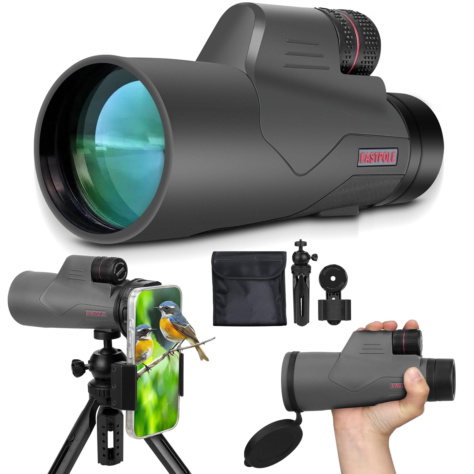 Eastpole 15X56 Monocular Telescope For Bird Watching Hiking Camping Wildlife Viewing, Adjustable Eyecup, Fully Multi-Coated Lenses, Rubber Armor, Non-Slip Grip, Fogproof, Waterproof