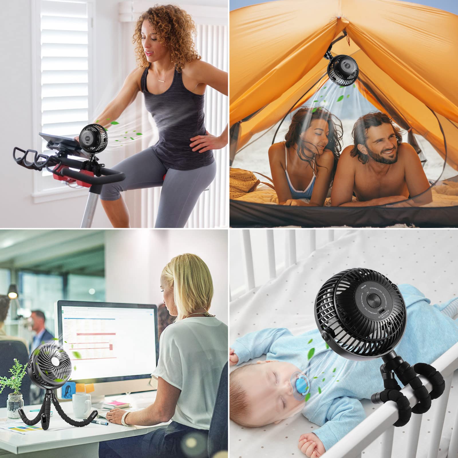 Car Seat Fan - 5000Mah Battery Operated Portable Clip-On Fan With Flexible Tripod - 360-Degree