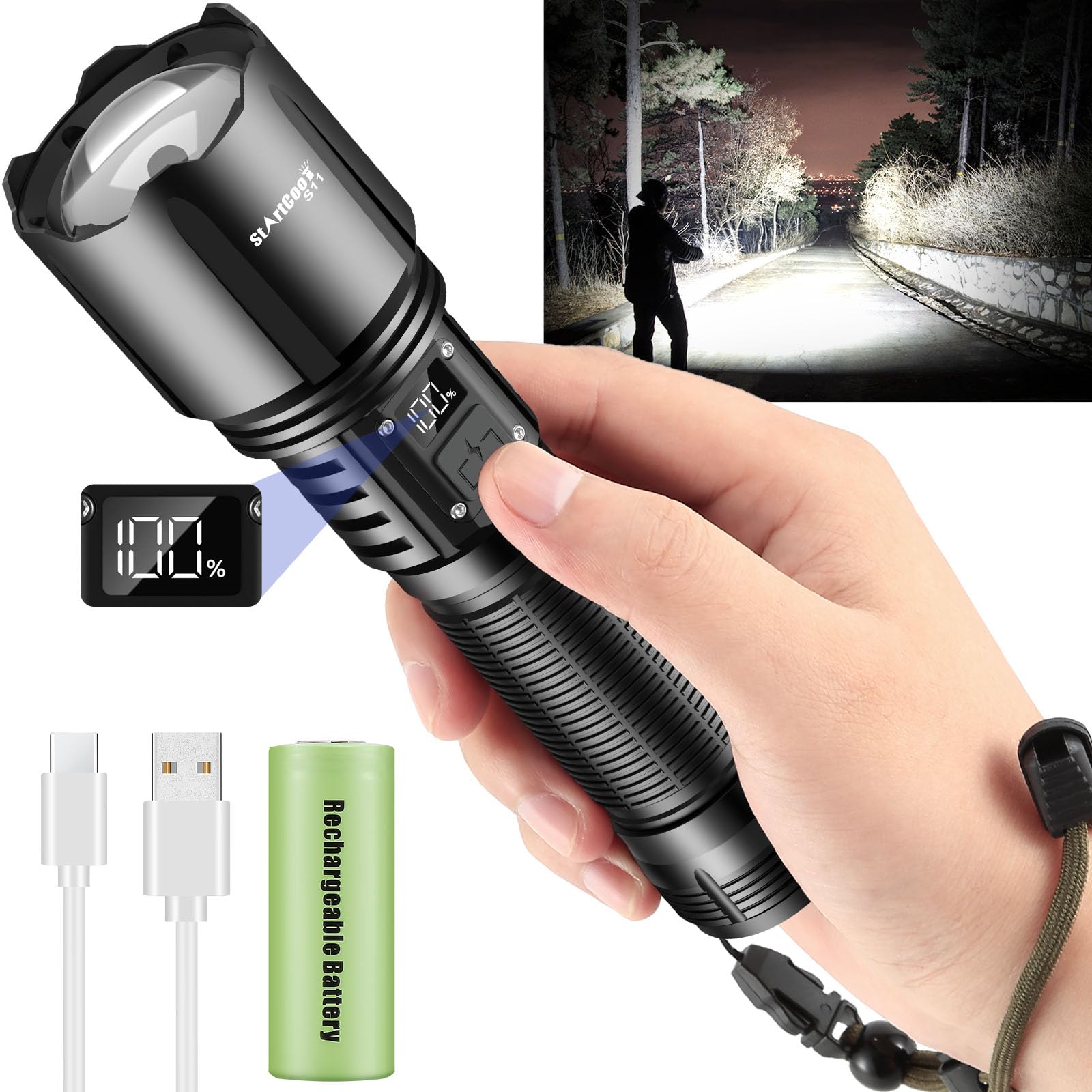 Startcool Flashlights High Lumens Rechargeable, Super Bright 990000 Lumens Flashlight Usb, High Powered Led Flashlight, Handheld Rechargeable Flash Light For Emergency Camping Hiking