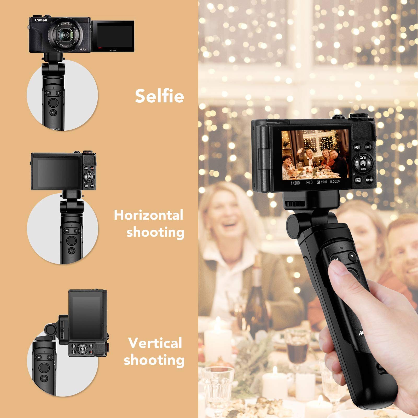 Aodelan Camera Shooting Grip, Handle Mini Tripod With Br-E1B Wireless Remote Shutter For Canon Eos R3 R Rp R5 R6 90D M50 Sl2 Powershot Sx70 Hs Cameras, Replaces Canon Hg-100Tbr