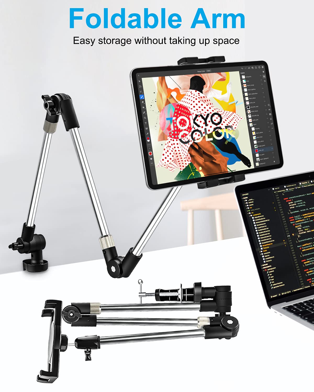 Woleyi Tablet Holder For Desk Clamp 360° Phone Ipad Mount, 35" Adjustable Arm Tablet Stand For Bed, Aluminum Flexible Webcam Camera Clip For Ipad Pro 12.9 Air Mini, Tabs, Switch, Iphone, 4.7-13" Device/Gopro