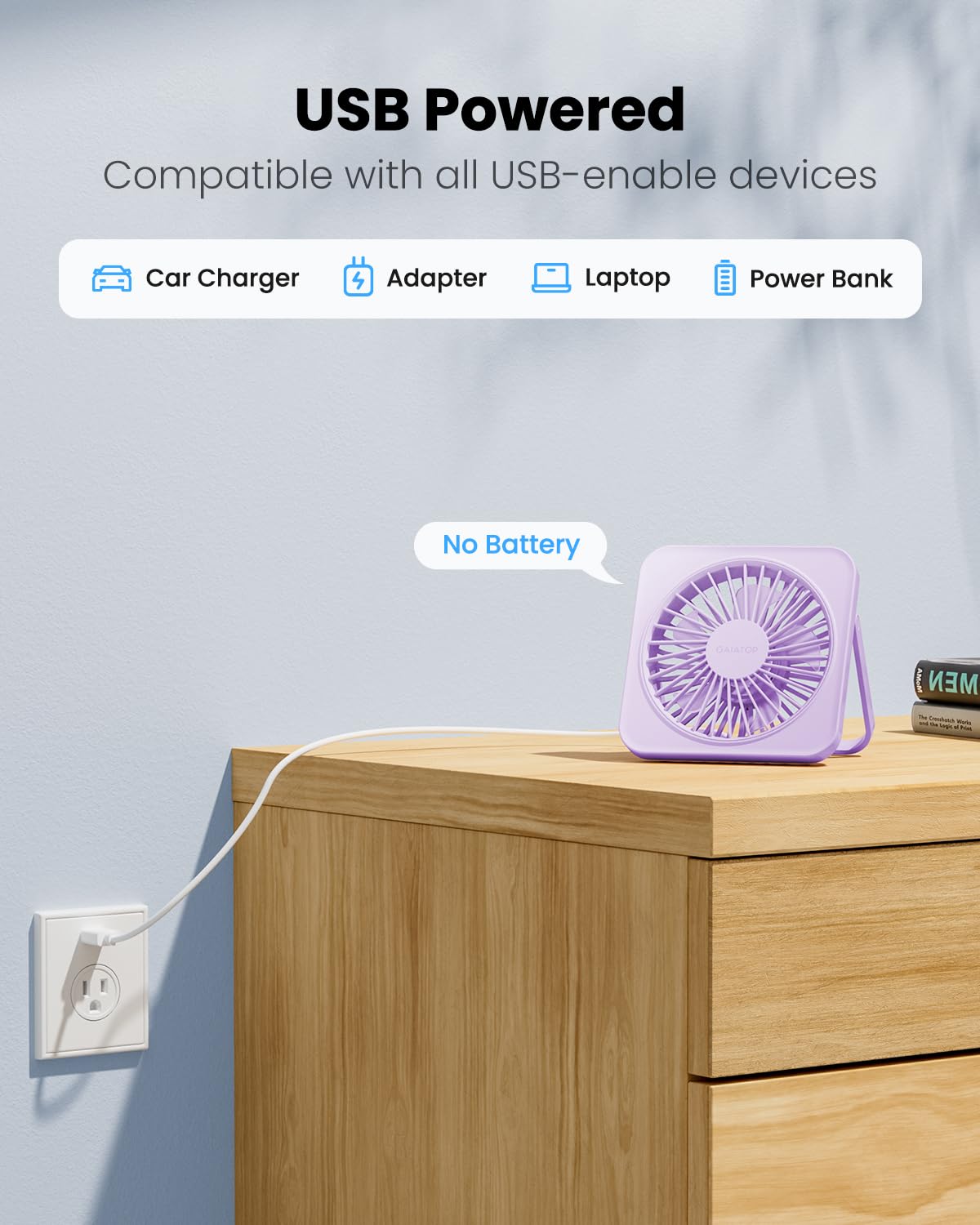 Gaiatop Usb Desk Fan, 5 Inch Small Portable Table Desktop Fans With Strong Wind Ultra Quiet 3 Speeds