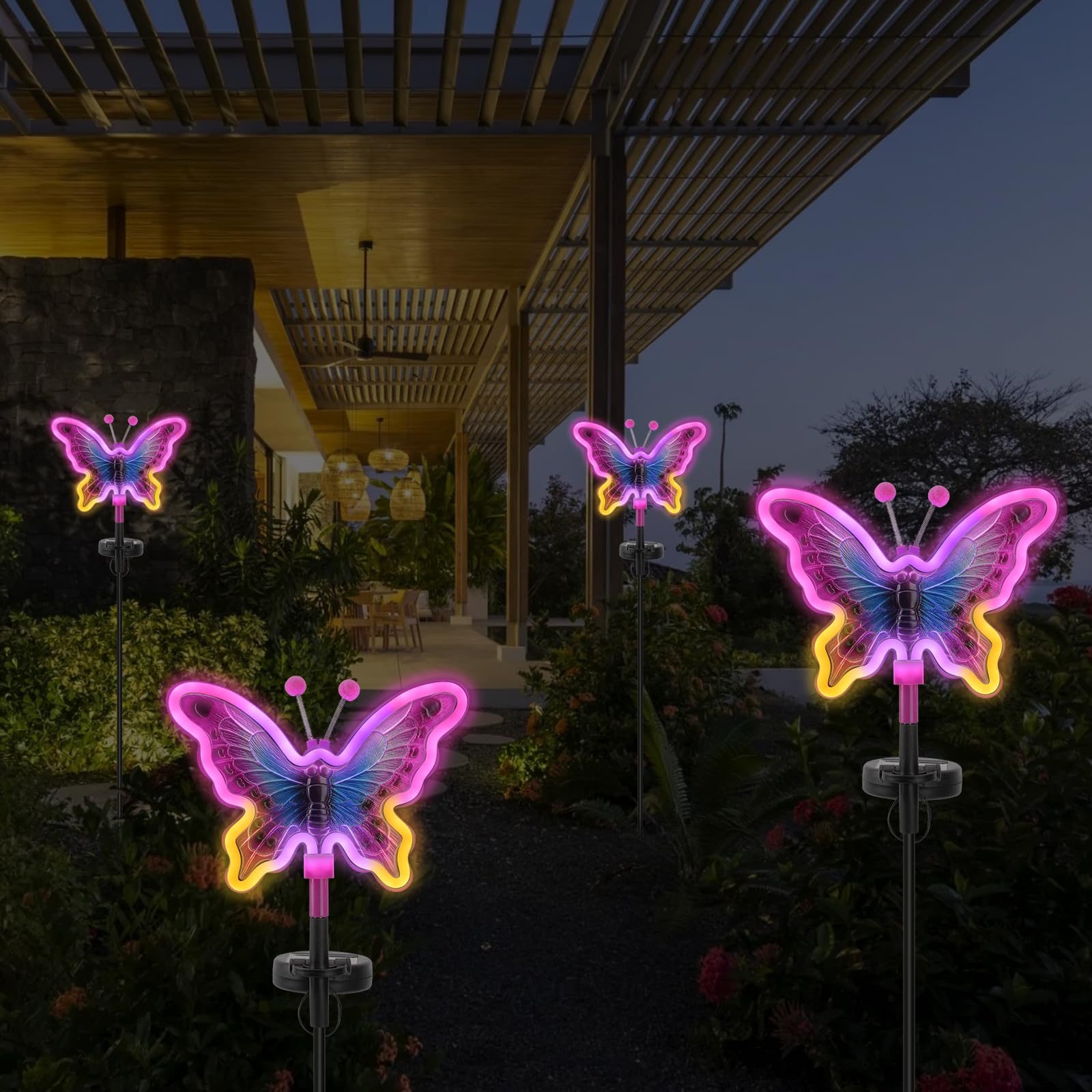Topruifeng Butterfly Solar Lights, Solar Butterfly Outdoor Light, Garden Decor,Neon Butterfly Garden Lights For Outside, Yard, Pathways,Patio, Lawn, Or Landscaping Decor (Amaranth, 2 Pack)
