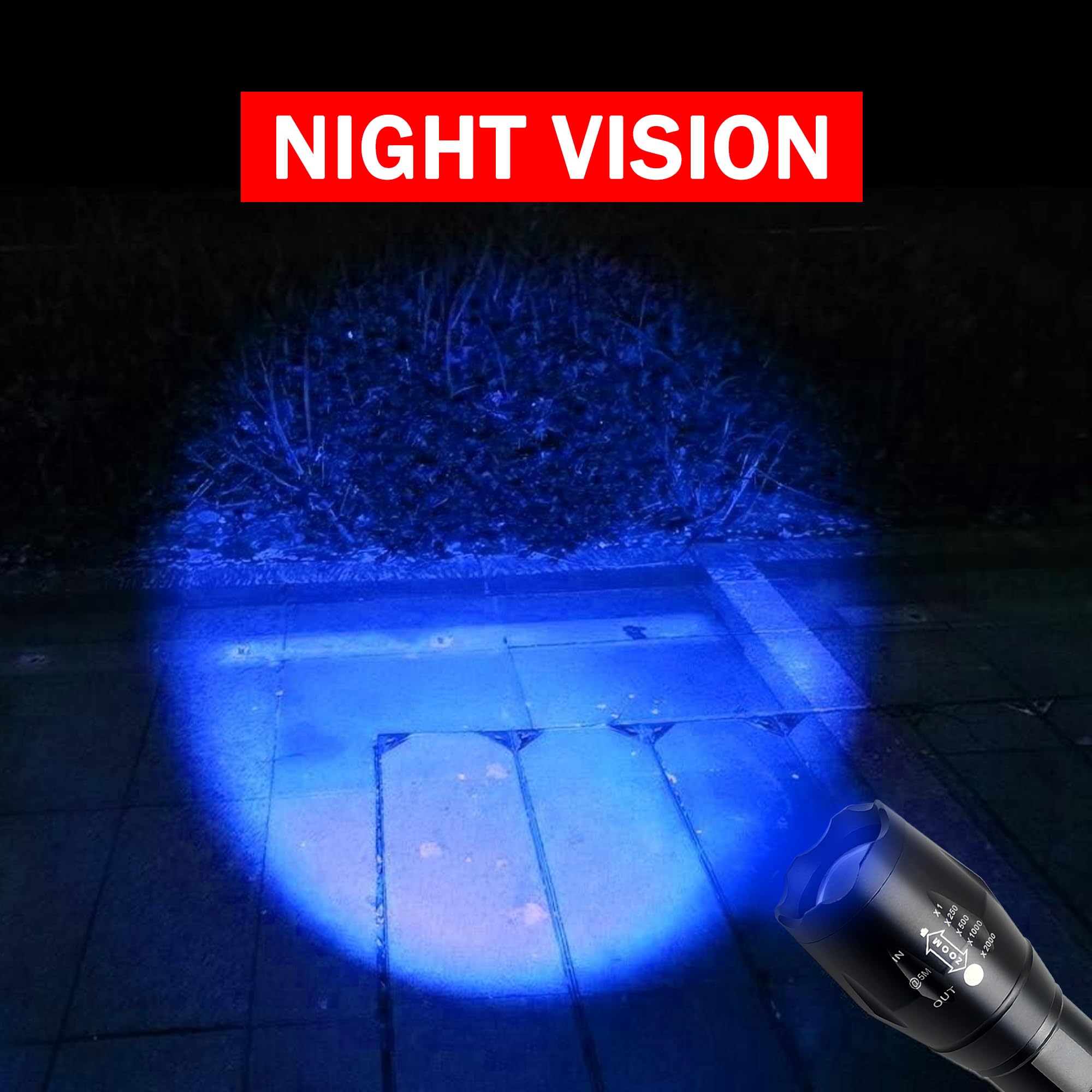 Souyos High Power Blue Led Flashlight,Zoomable Long Range Single Mode Blue Light Flashlights For Night Deer Hunting Fishing