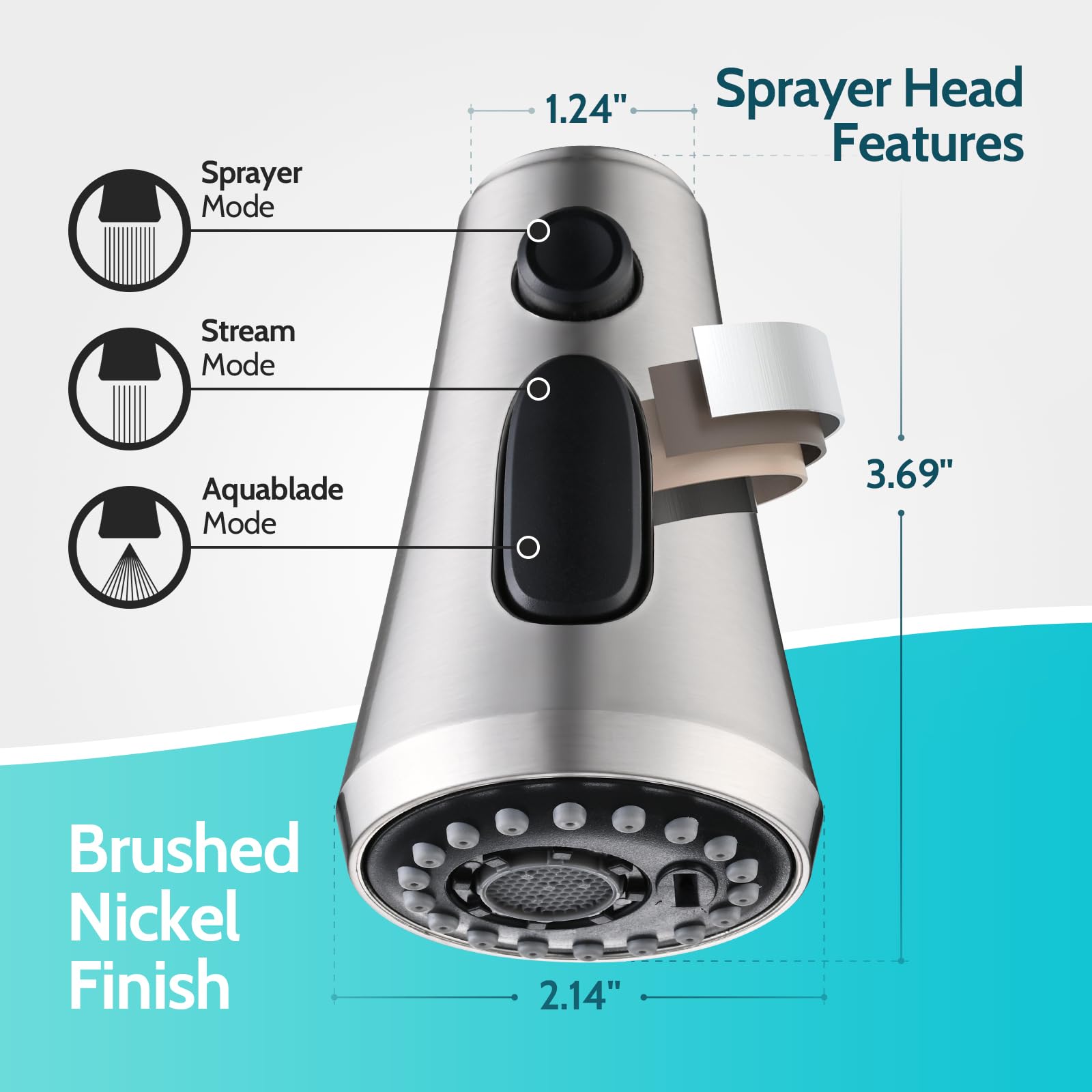 Kicimpro Antirust Pull Down Kitchen Faucet Head Replacement Parts, 3 Functions Kitchen Faucet Sprayer Head Replacement For Moen, Delta, Kohler, Brushed Nickel Kitchen Sink Faucet Head With 9 Adapters