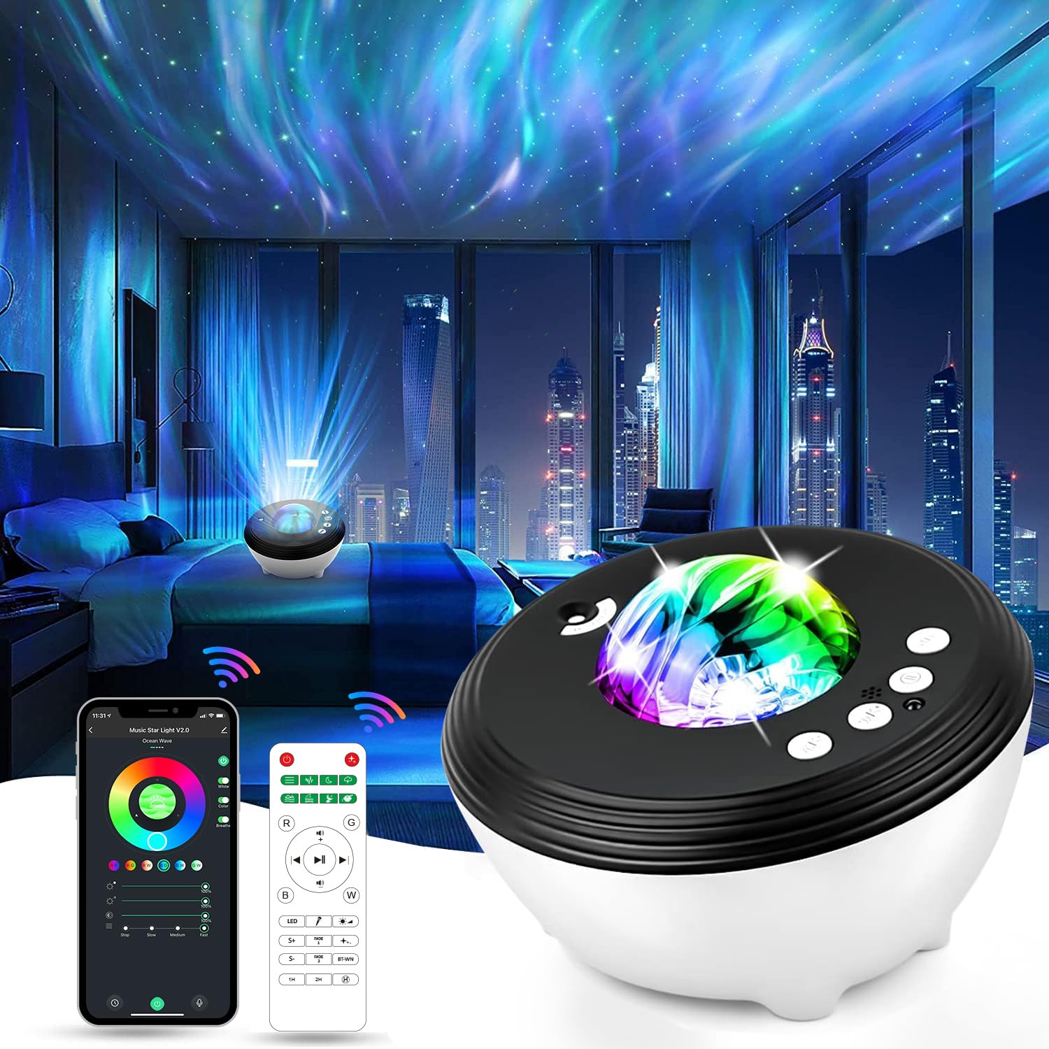 Syslux Star Galaxy Projector - Night Light With Music Speaker, White Noise, Alexa Compatible For Kids, Adults, Gaming Room, Home Theater Decorations