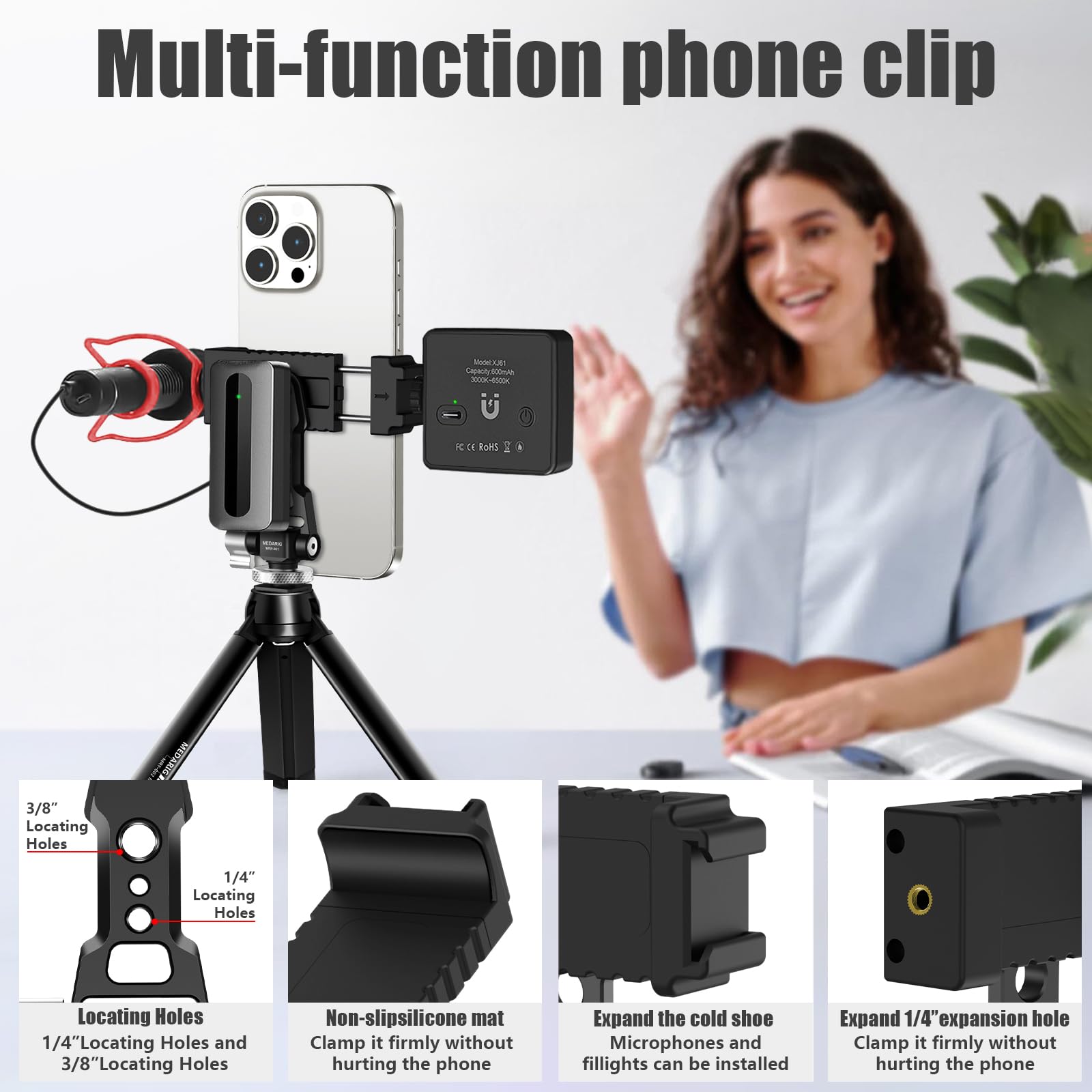 Camedaflx Aluminum Tripod Stand Mount Universal Smartphone Adapter With Cold Shoe Mount,360°Adjustable Cellphone Clamp Tripod Stand Holder,Compatible For Iphone,Samsung Galaxy And Cameras.