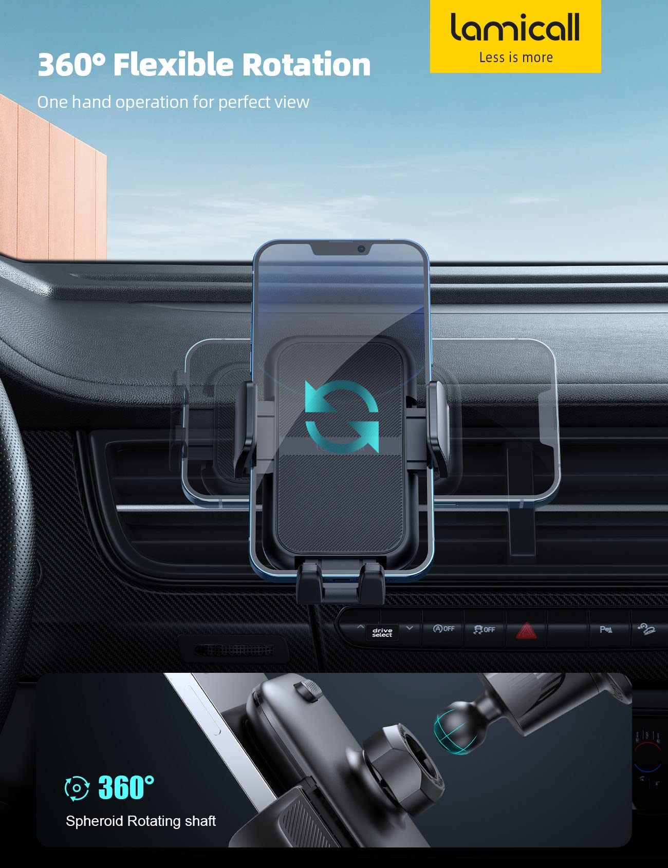 Lamicall  Wider Clamp & Metal Hook Car Phone Holder Vent [Thick Cases Friendly] Phone Holders For Your Car Mount Automobile Hands  Cradle Air Vent For Iphone 16 15 14 13 Pro Max Smartphone