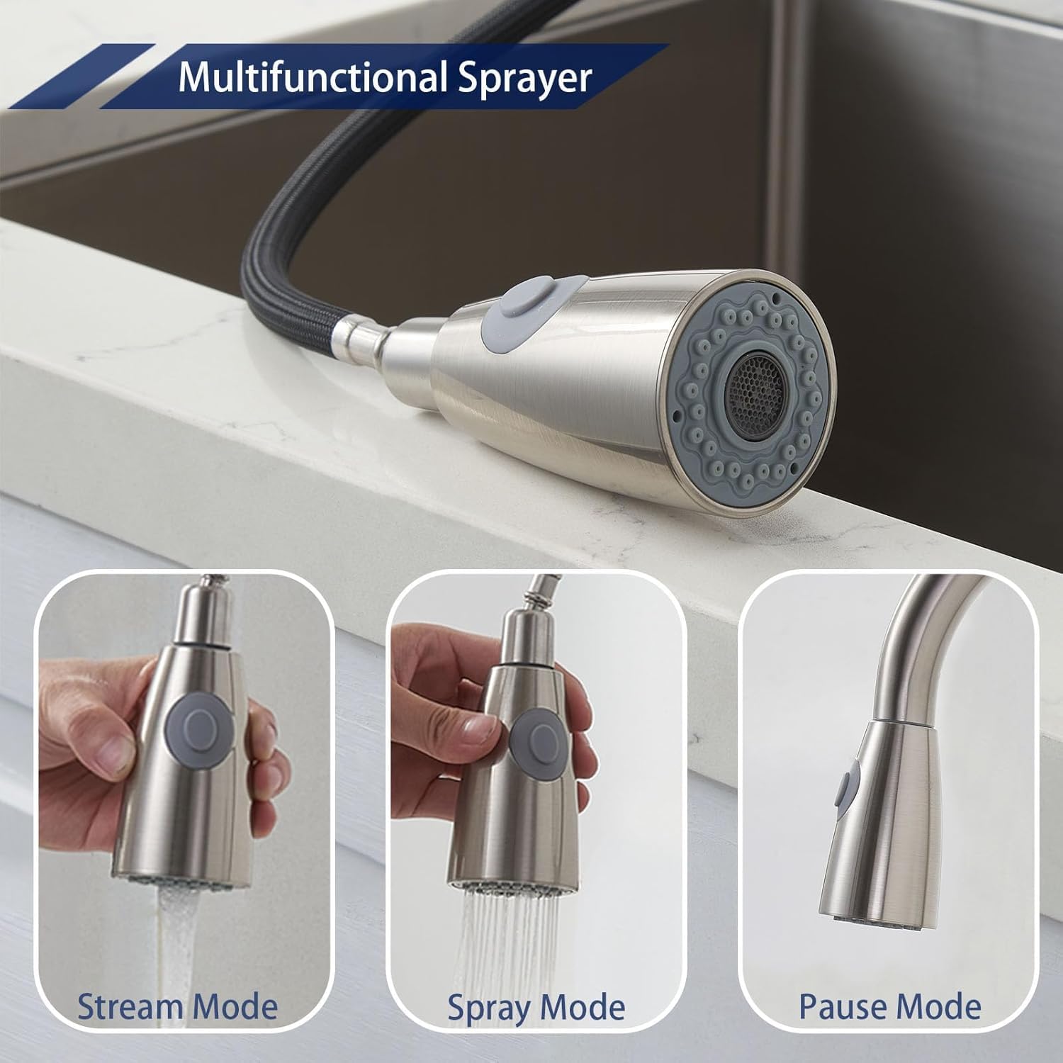 Shaco Kitchen Faucet With Pull Down Sprayer, Single Handle High Arc Stainless Steel Kitchen Sink Faucet For Farmhouse Camper Bar Laundry Rv, Brushed Nickel