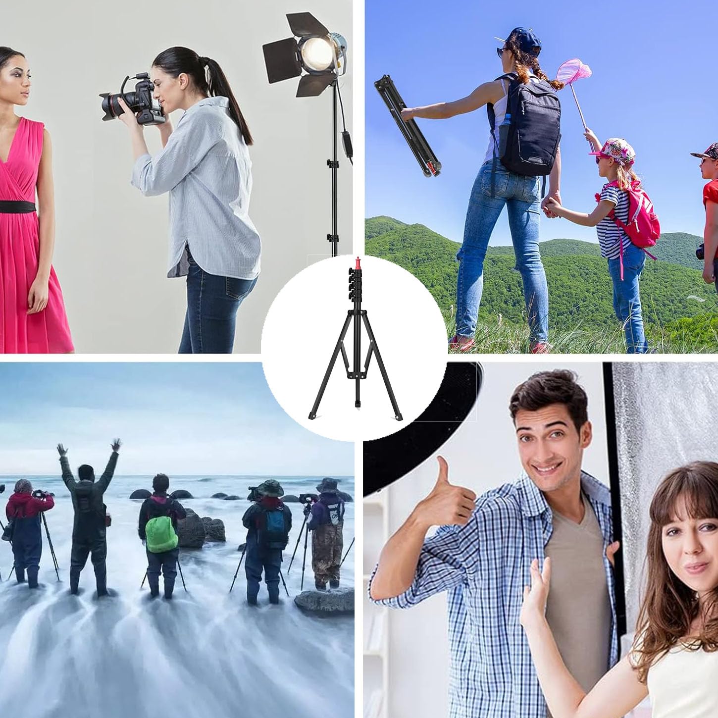 Qualiassu 64" Portable Metal Light Stand, Reverse Folding Led Light Tripod Stand For Photography, Portable, Suitable For Streaming, Vlog, Youtube, Video Recording