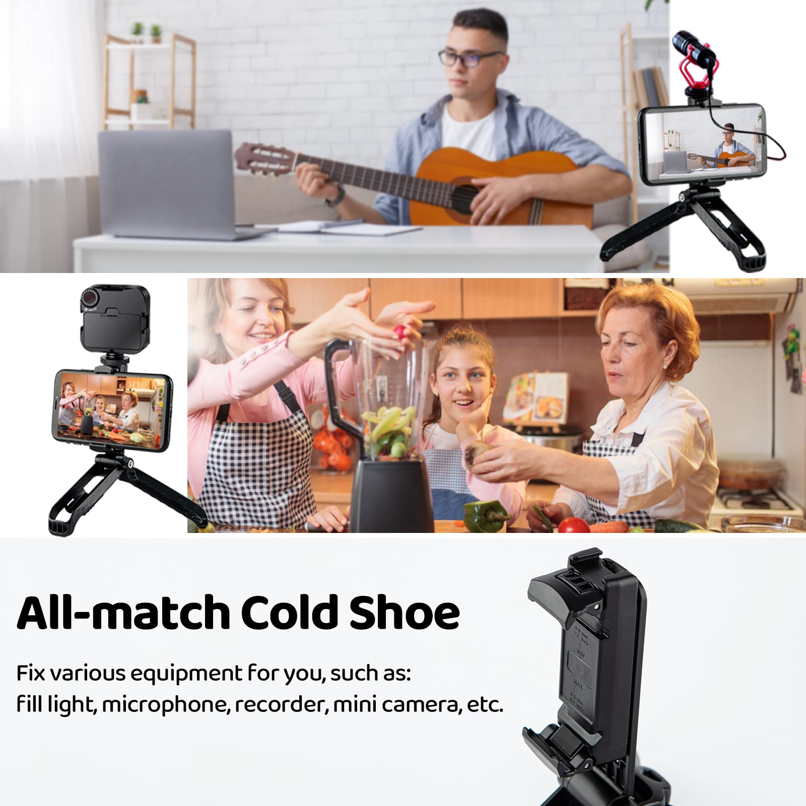 Goocong Phone Tripod Mini Tripod Tabletop Small Tripod Desktop Stand Compact Vlog Travel Selfie Stick Handle Grip For Iphone 13, Samsung Smartphone