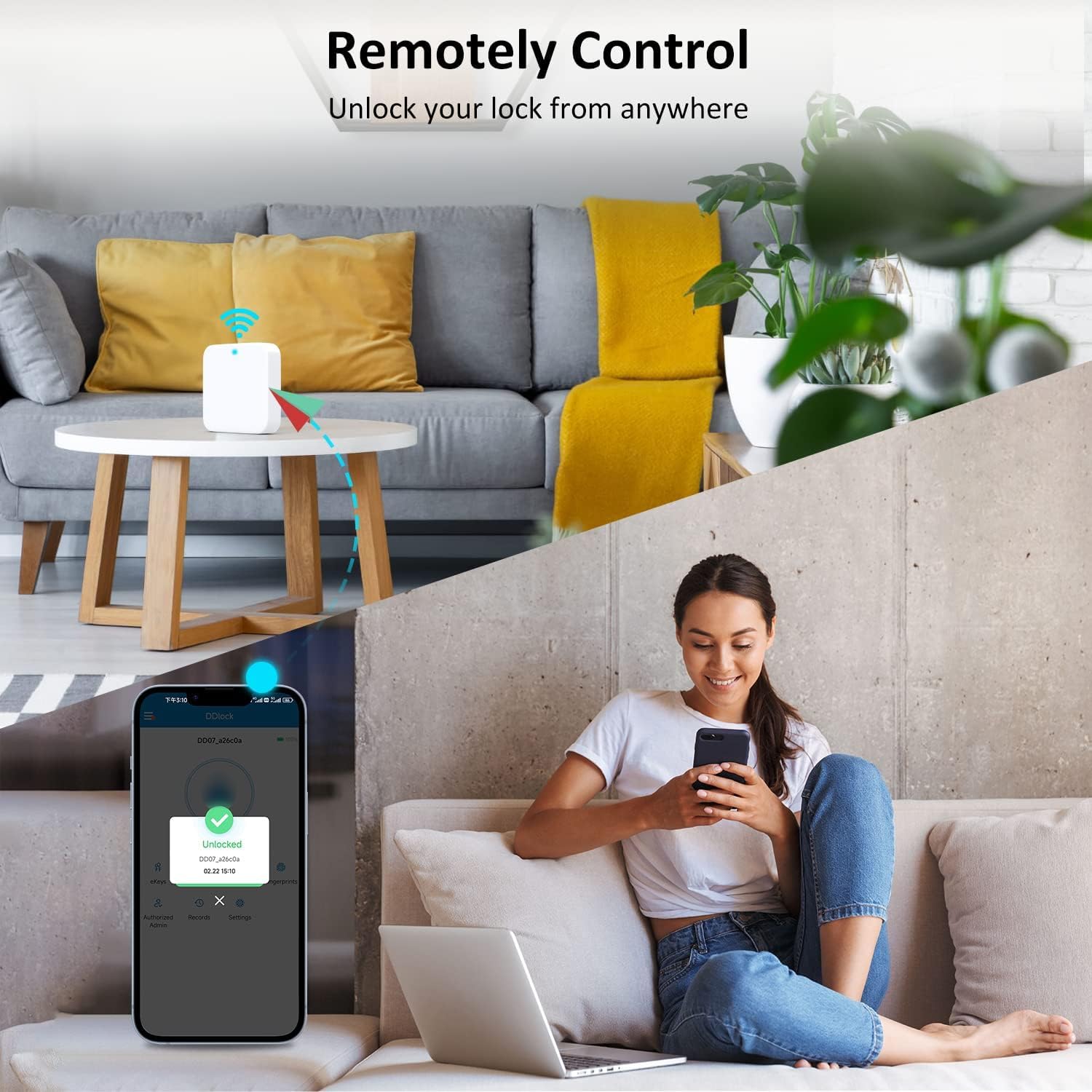Zowill Smart Lock Wifi G2 Gateway, Remote Control & Management For Smart Door Lock Via Ddlock App, Wi-Fi Bridge Compatible With Alexa & Google Home For Voice Control