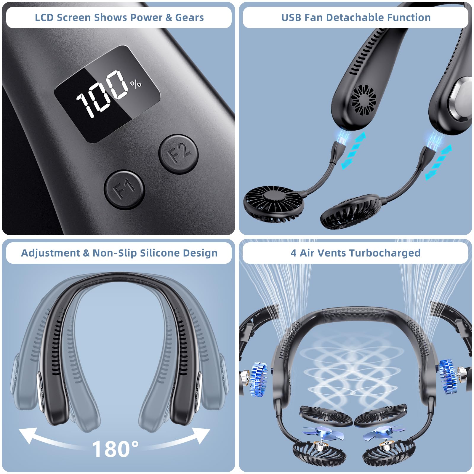 Portable Neck Fan, 9000Mah Hand Free Neck Fan, Neck Fan Air Conditioner, Bladeless Cooling