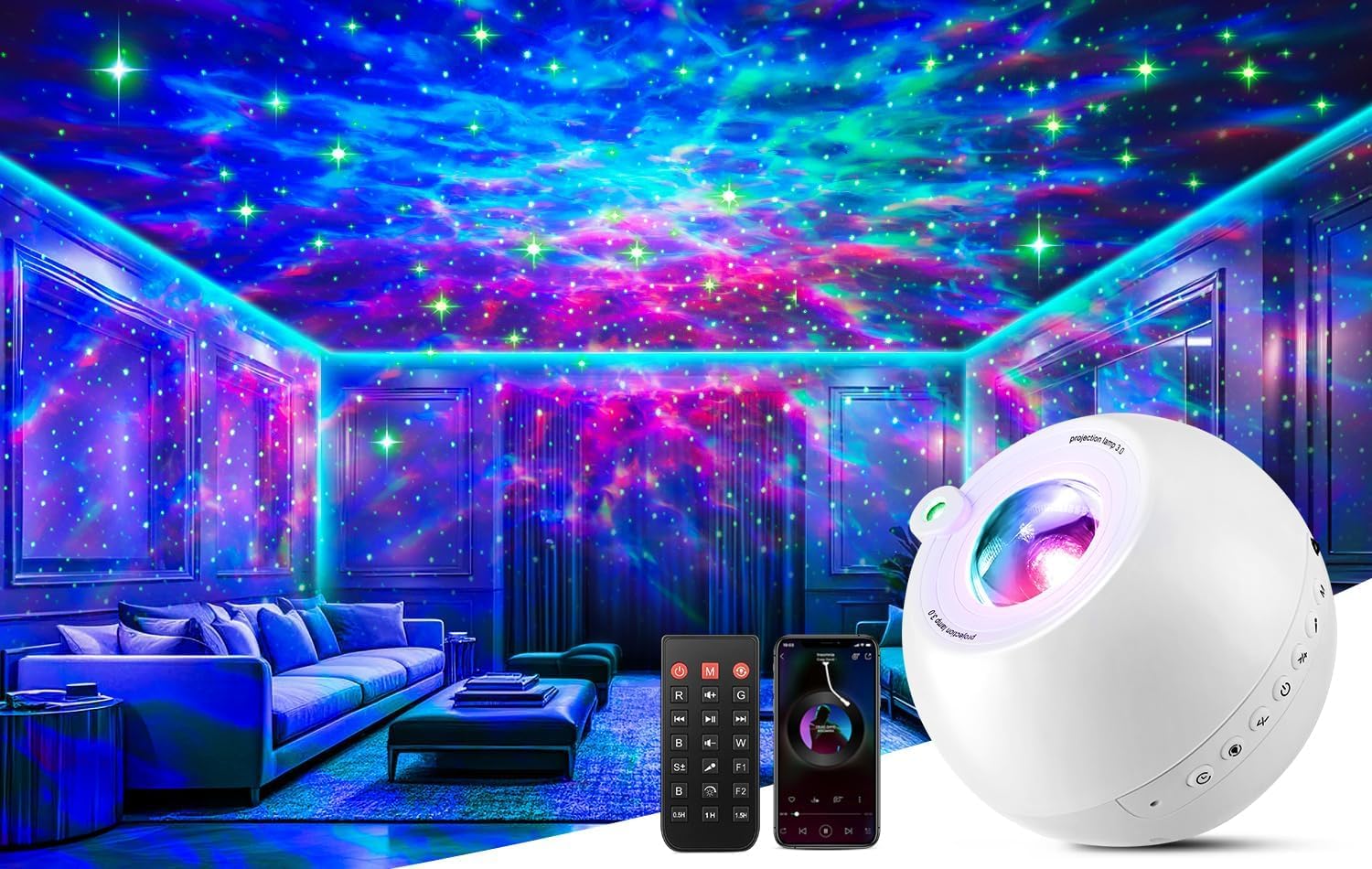 Pikoy Galaxy Projector For Bedroom,15 Colors+15 White Noise Star Projector Galaxy Light Projector For Bedroom,Bluetooth Projector Lights For Bedroom Lights Galaxy Night Light Projector Room Decor For Teens