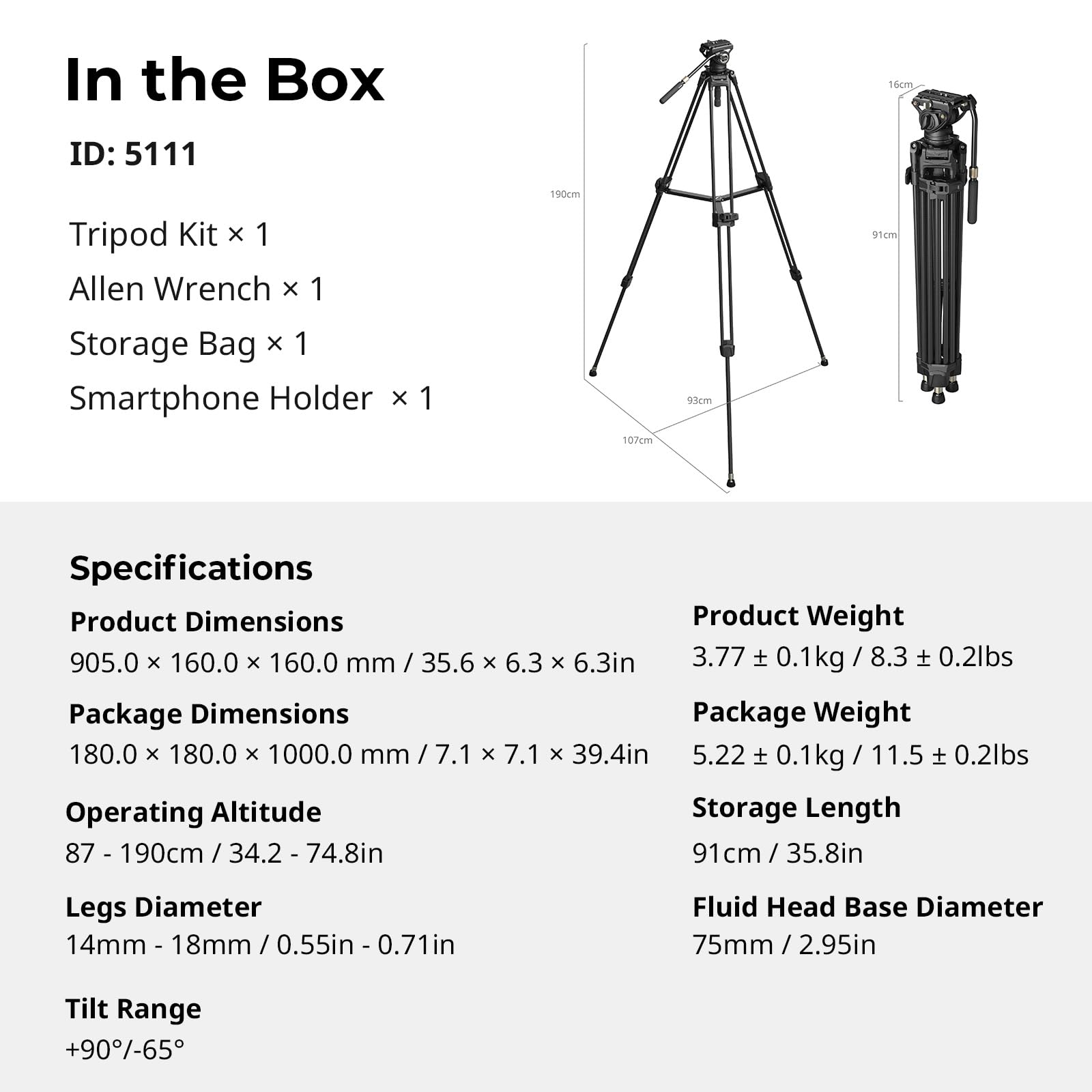 Smallrig Heavy-Duty Carbon Fiber Tripod With speed One-Step Height Adjust, 75" Tall, Fluid Head, Dual-Mode Qr Plate For Dji/Mft, Load Up To 17Lbs, Professional Video Tripod For Camera Ad-80S
