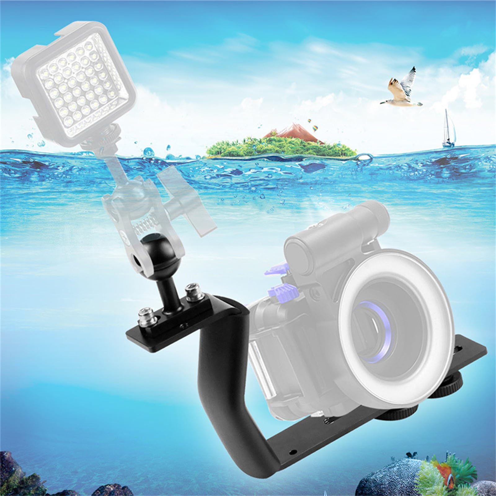 Dagijird Portable Camera Holder Diving Handle Tray Bracket Single Handle Video Stabilizer With Ball Adapter