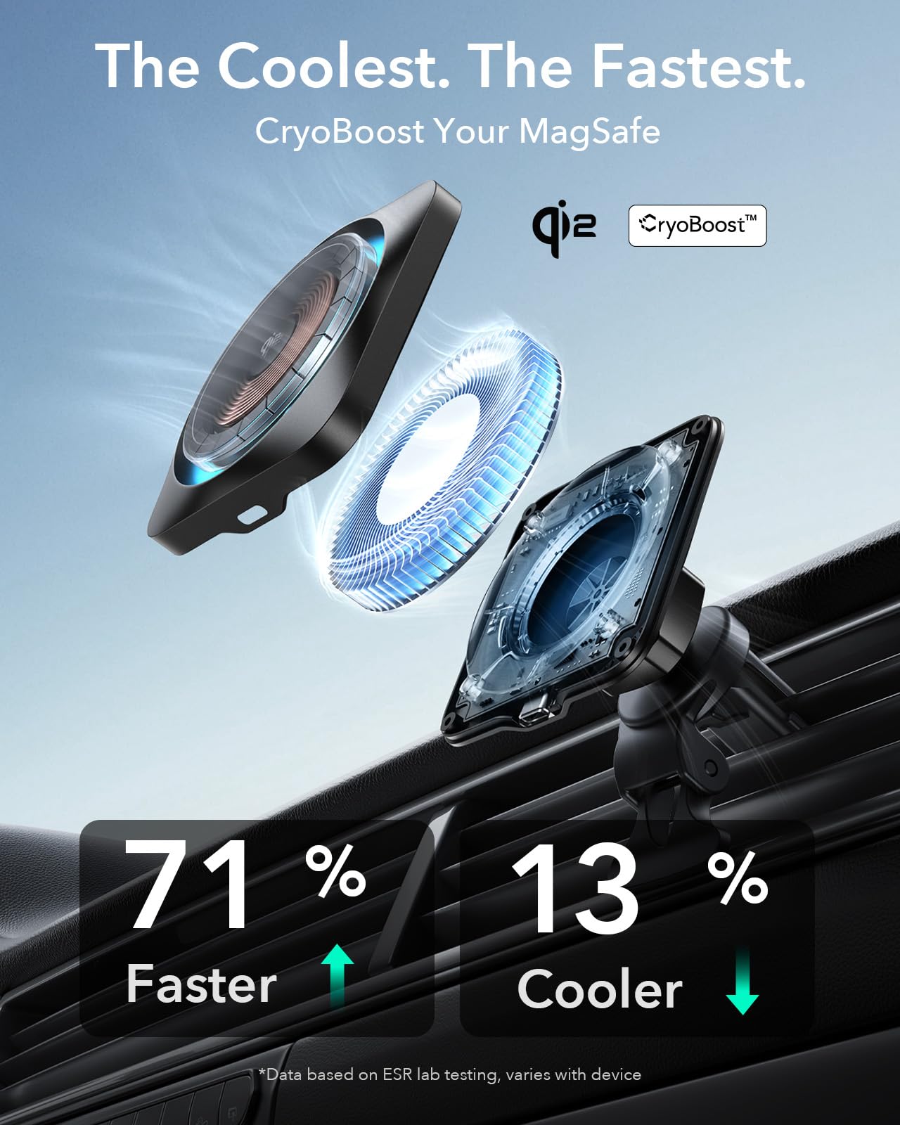 Esr For Qi2 15W Magsafe Car Mount Charger With Cryoboost, Phone Cooling Magsafe Car Charger, Air Vent/Dashboard Wireless Charging For Iphone 16/15/14/13/12, Galaxy S25 Series, Fast Charger, Black
