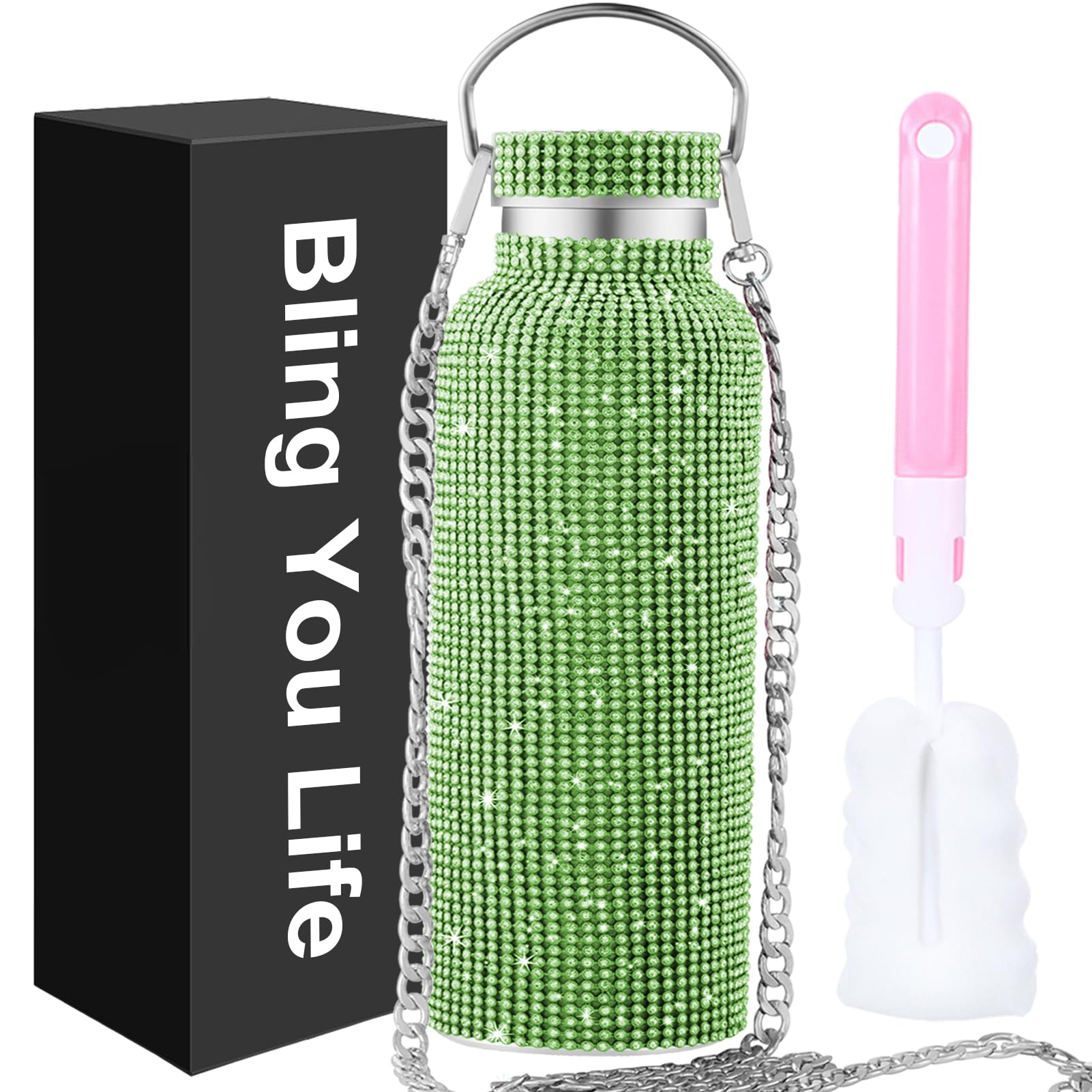 Diamond Bling Refillable Insulated Thermal Glitter Bottle With 55In Chain, Queen For Bestie
