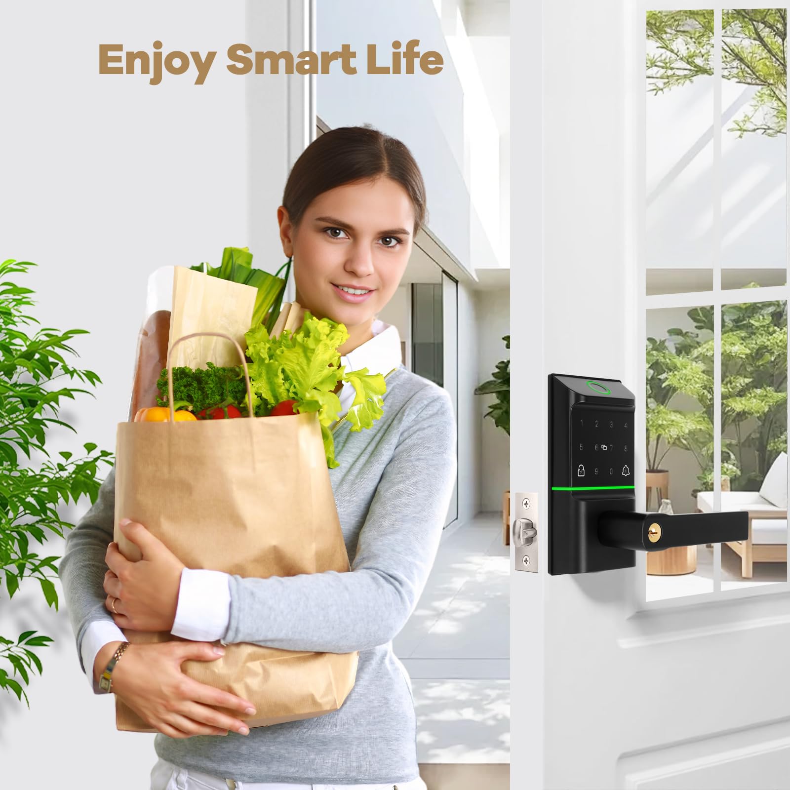 B Bamberg Bamberg Keypad Smart Door Lock With Handle: Keyless Entry Deadbolt - Fingerprint & Keypad Door Lock For Front Door - Key & Ic Card Access - Remote Control Via App - Secure Smart Lock