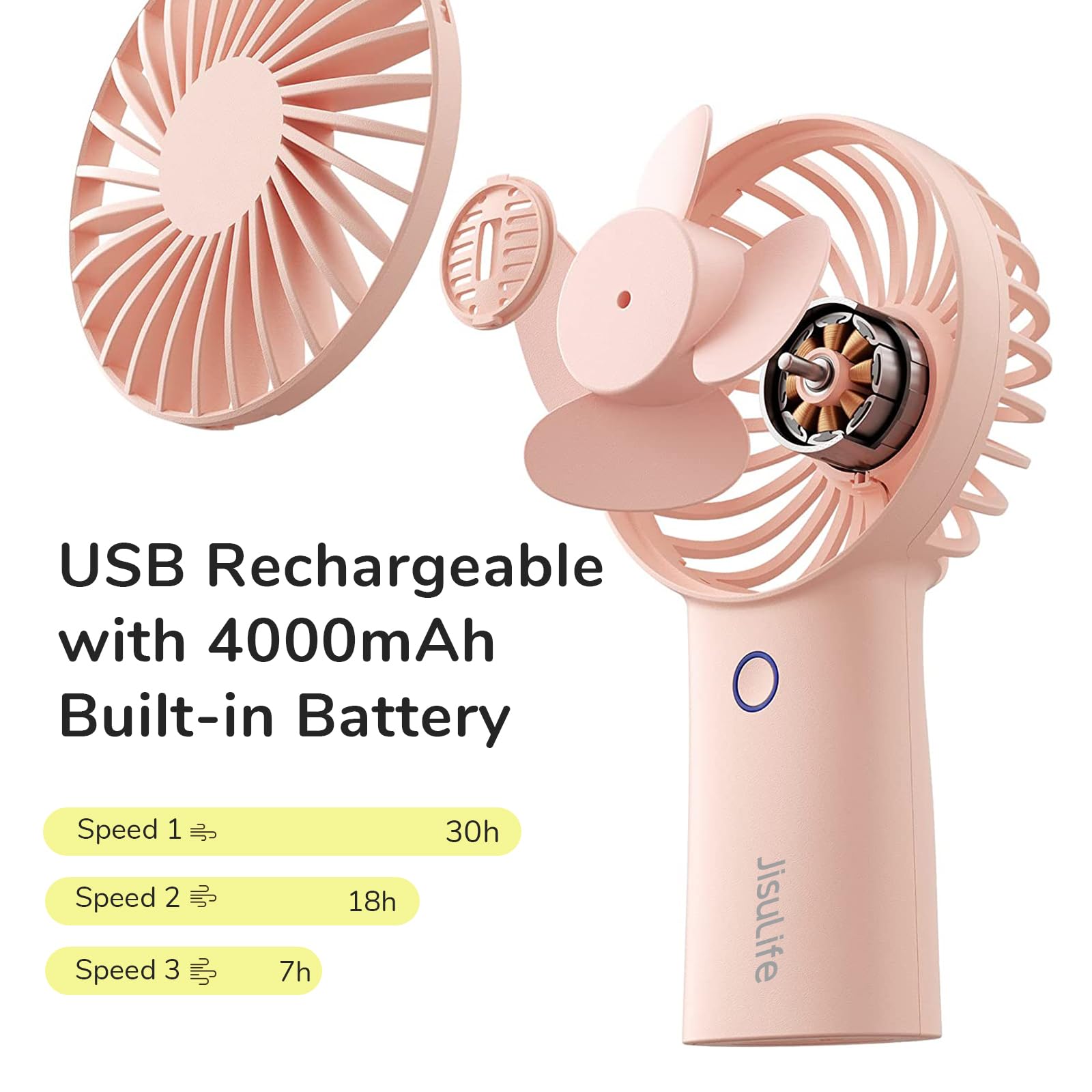 Jisulife Handheld Portable Fan [20H Max Cooling Time] Mini Hand Fan, 4000Mah Usb Rechargeable