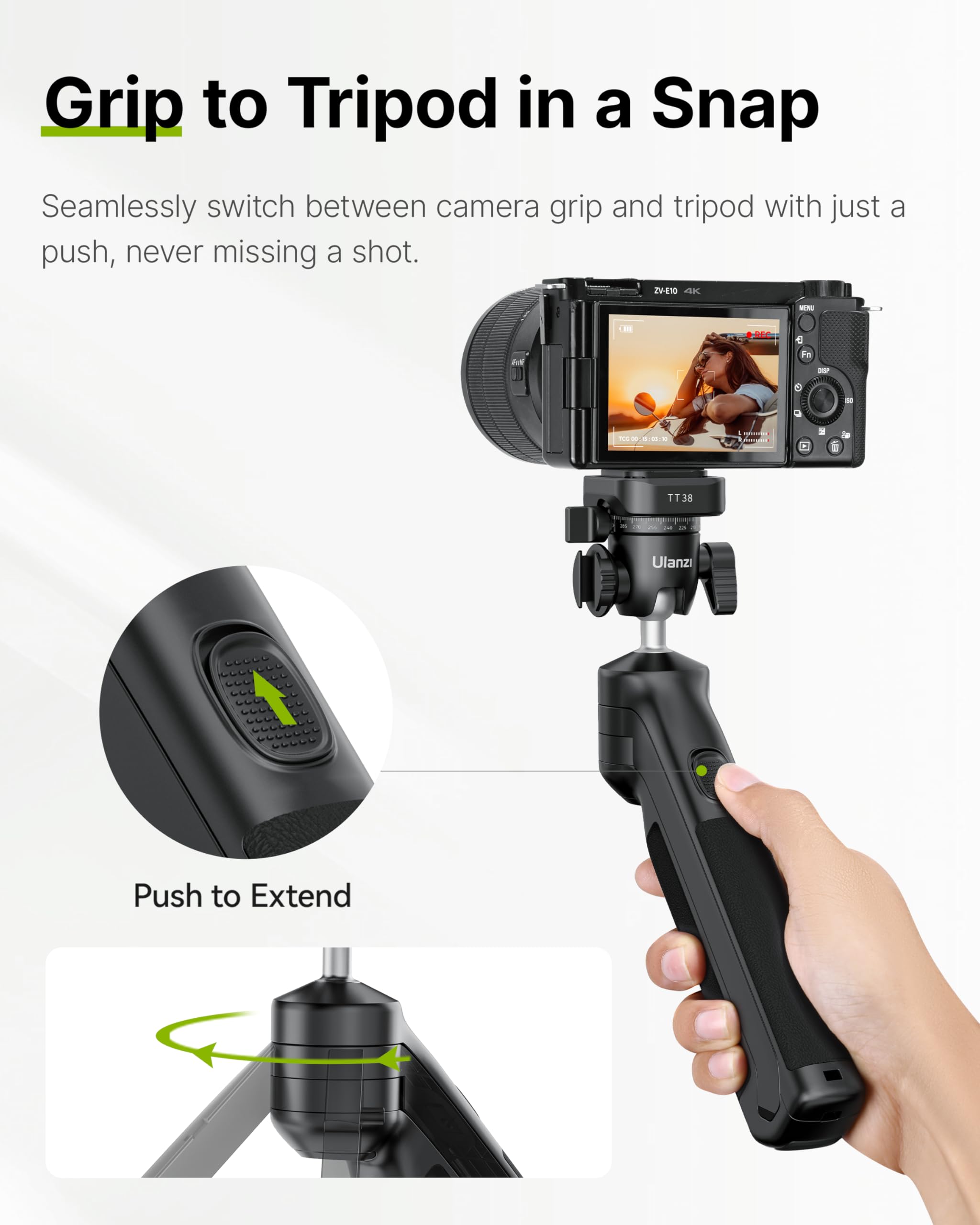 Ulanzi Tt38 Mini Tripod For Camera, One-Click Open Tabletop Camera Tripod Stand, Compatible With Canon Sony Nikon Fujifilm, Black