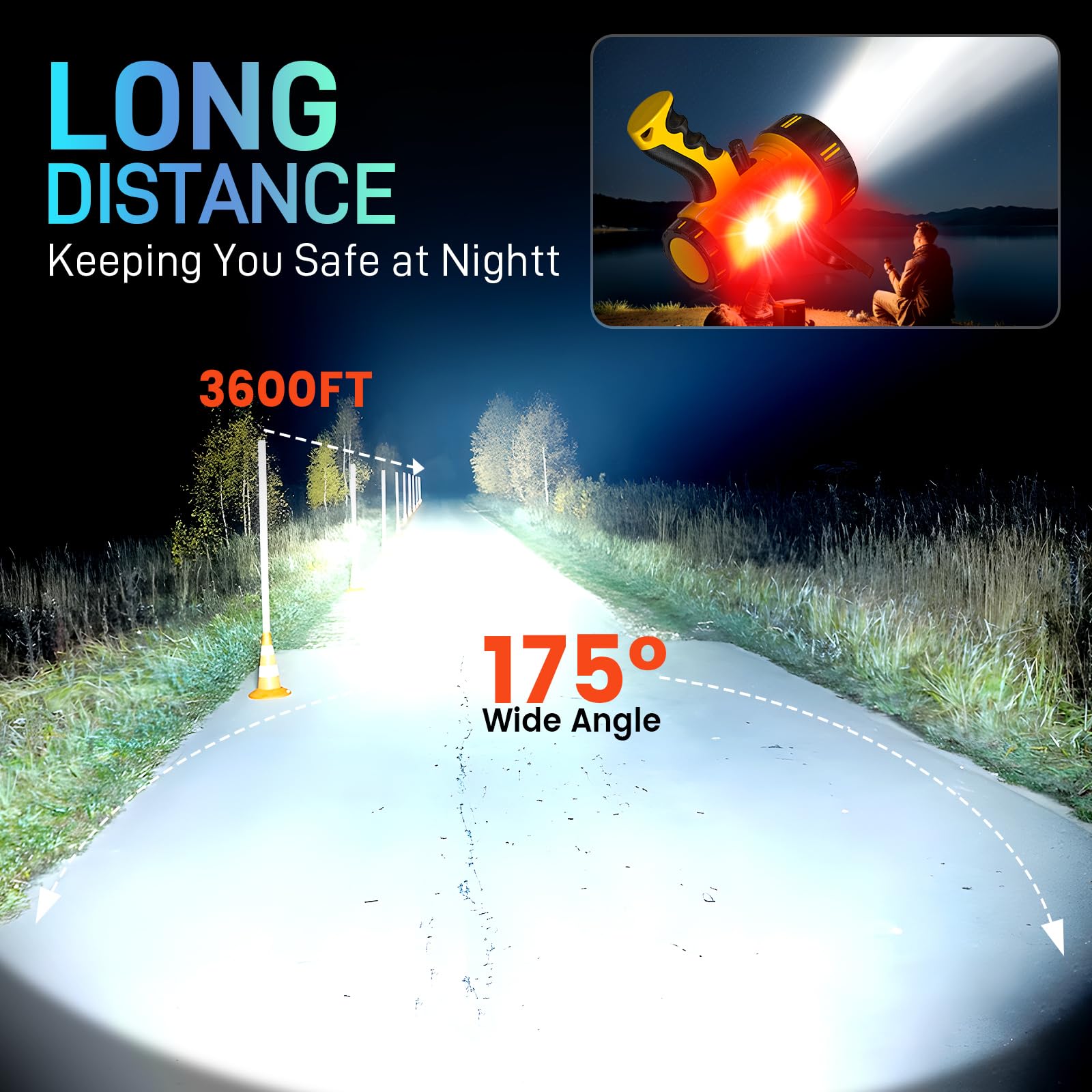 Chrmjern  Rechargeable Spotlight With 6 Mode,Super Bright High Lm Led Flashlight Handheld Spotlight,Large Capacity Long Lasting Waterproof Flashlight Searchlight,Flood Camping Flashlight With Tripod