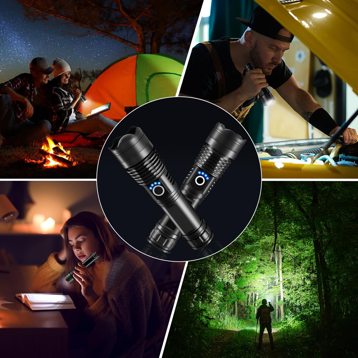 Lnryy Flashlights High Lumens Rechargeable, 2Pack Rechargeable Flashlights, 990000Lm Super Bright Flashlight, 5Mode Tactical Flashlights High Lumens, Led Flashlight High Powered, Waterproof Flash Light Led