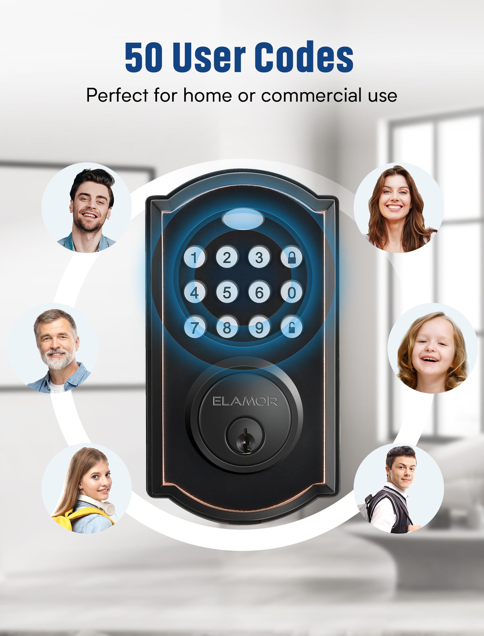 Elamor M19 Front Door Lock Set, Keyless Entry Deadbolt With Handle, Auto Lock, 50 User Codes, 2 Keys, Electronic Keypad, Waterproof Security Handle Set, Easy-To-Install, Oil Rubbed Bronze