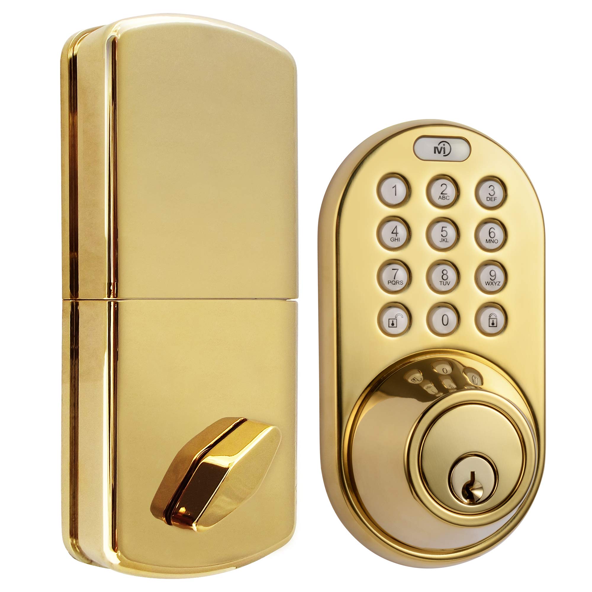 Milocks Df-02P Keyless Entry Deadbolt Door Lock With Electronic Digital Keypad Entry, Polished Brass , Yellow