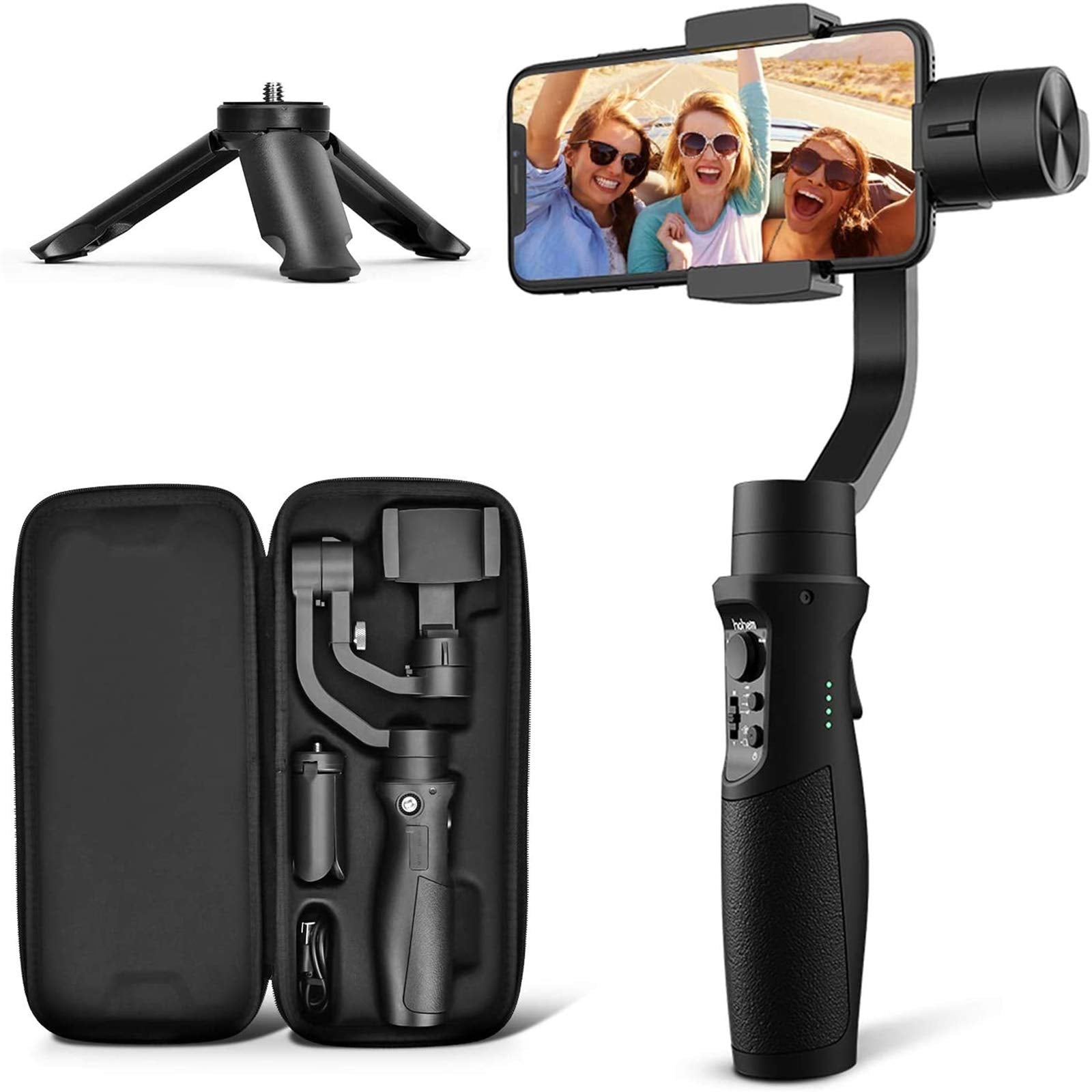 Hohem 3-Axis Gimbal Stabilizer For Iphone 13 12 11 Pro X Xr Xs Smartphone With 3D Inception Sport Mode Object Face Tracking Motion Time-Lapse Quick Balance Handheld Gimbal For Vlog Youtuber Live Video