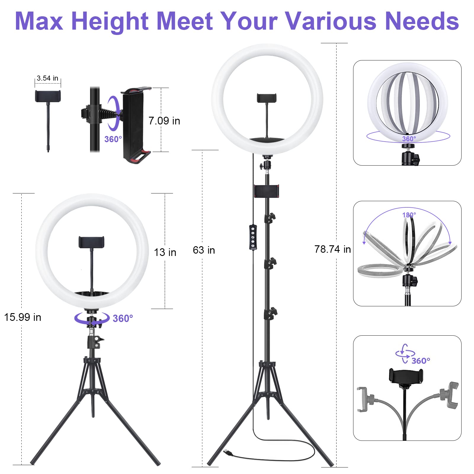 Herrfilk 12" Selfie Ring Light With 75" Tripod Stand & 2 Phone Holder, Led Camera Ringlight With 48 Rgb Colors Modes & Musical Rhythm Mode And 12 Brightness Dimmable For Tiktok/Makeup/Photography/Vlog