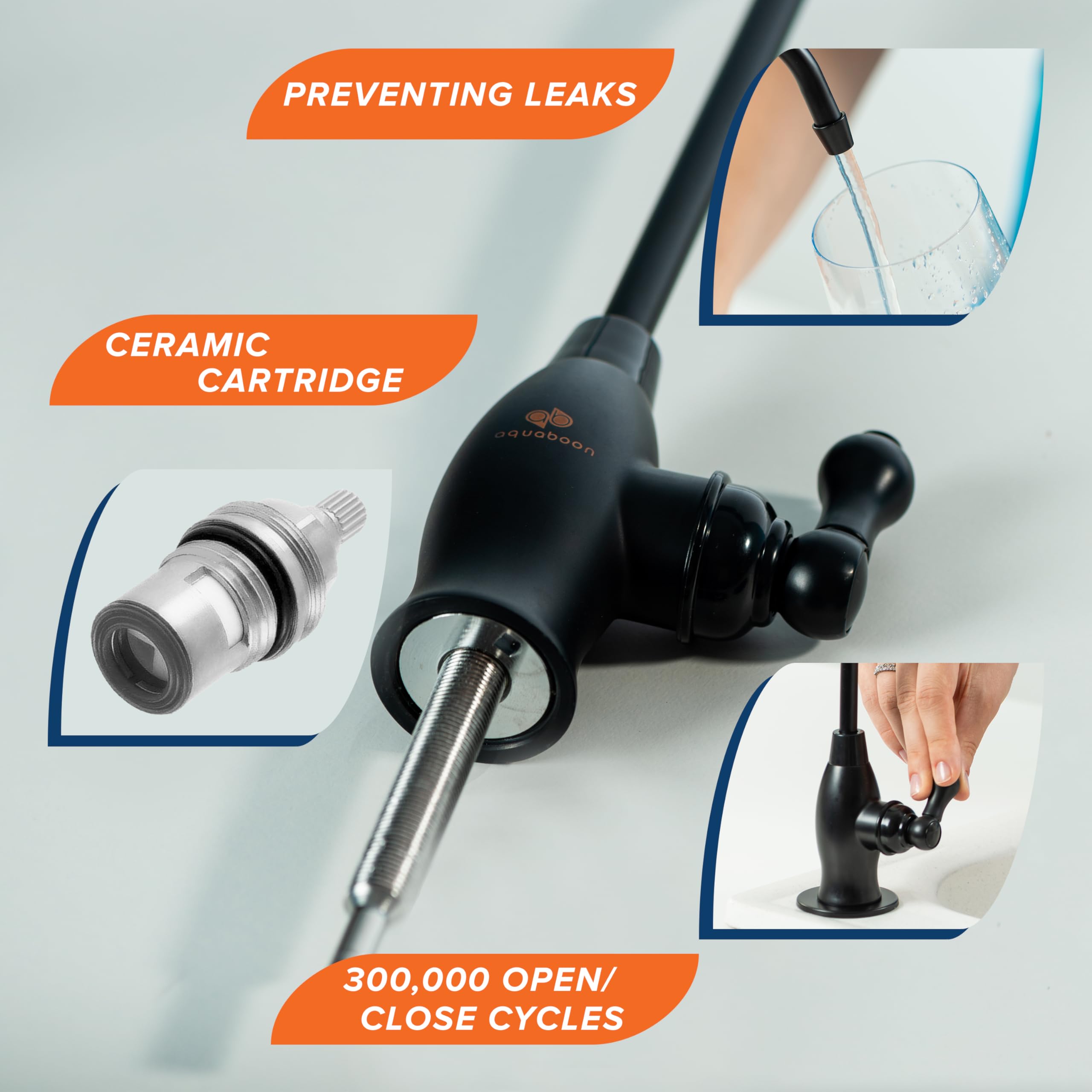 Aquaboon Ro Water Filter Faucet - Black, Stainless Steel, 304, Brushed, 1-Handle, 360 Swivel, Classic, Deck Mount, Single Hole, For Kitchen