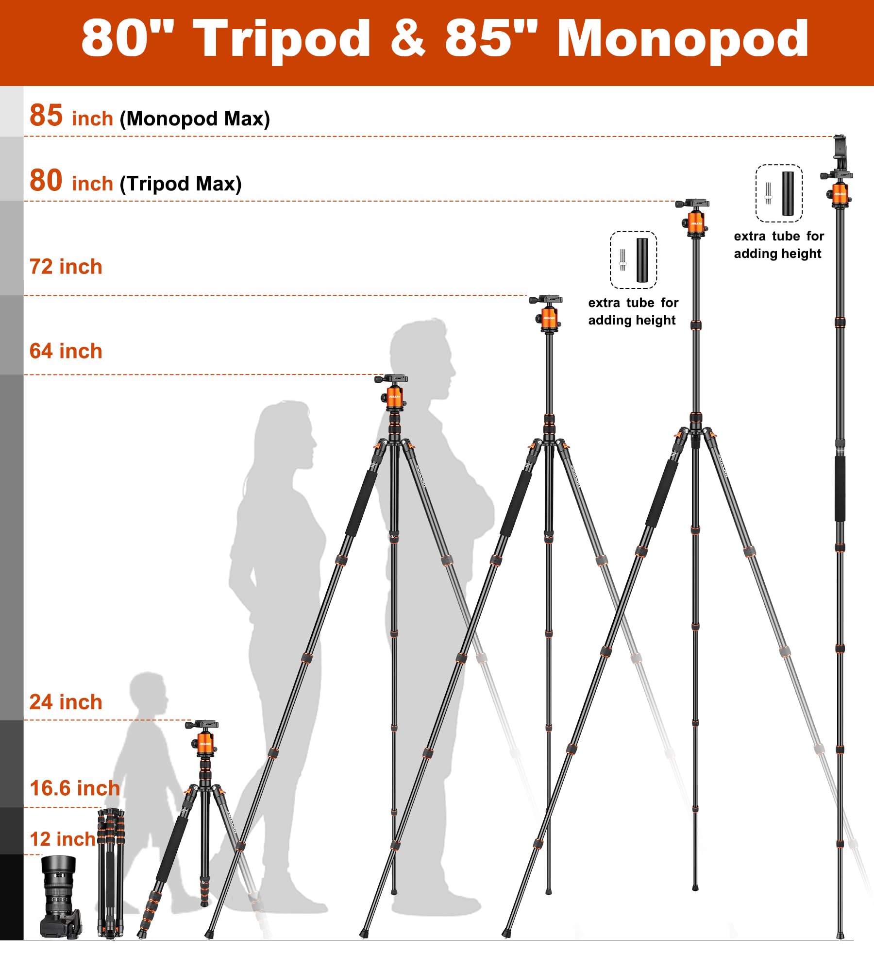 Victiv 80/85 Inches Heavy Duty Tripod For Camera And Phone, 85" Camera Monopod Tripods, Dslr Binoculars Spotting Scope Camcorders Video Tripod Stand, 360 Degree Ball Head, 35 Lbs Loads