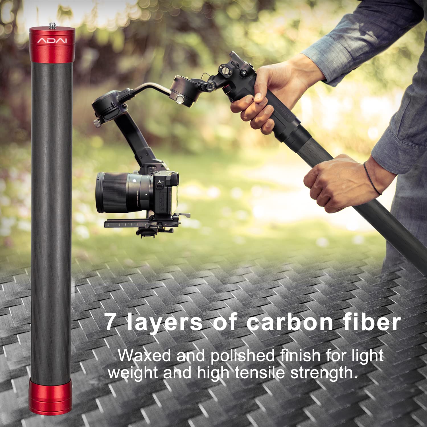 Adai Gimbal Extension Pole Carbon Fiber Bar 1/4" Tripod Thread Universal Rod Compatible With Dji Ronin S Stabilizer Contain Tripod (Red)