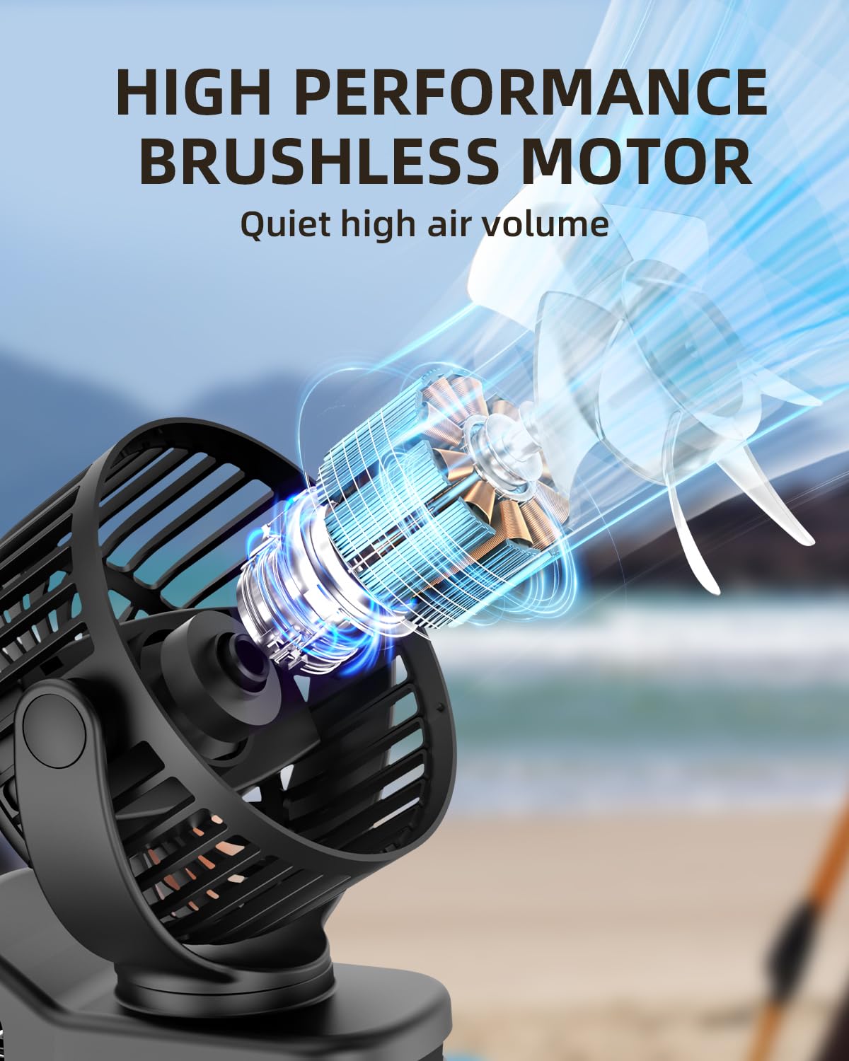 Mini Clip On Fan, Battery Operated Desk Fan, Digital Display，3 Speeds Adjustable, Bidirectional 360
