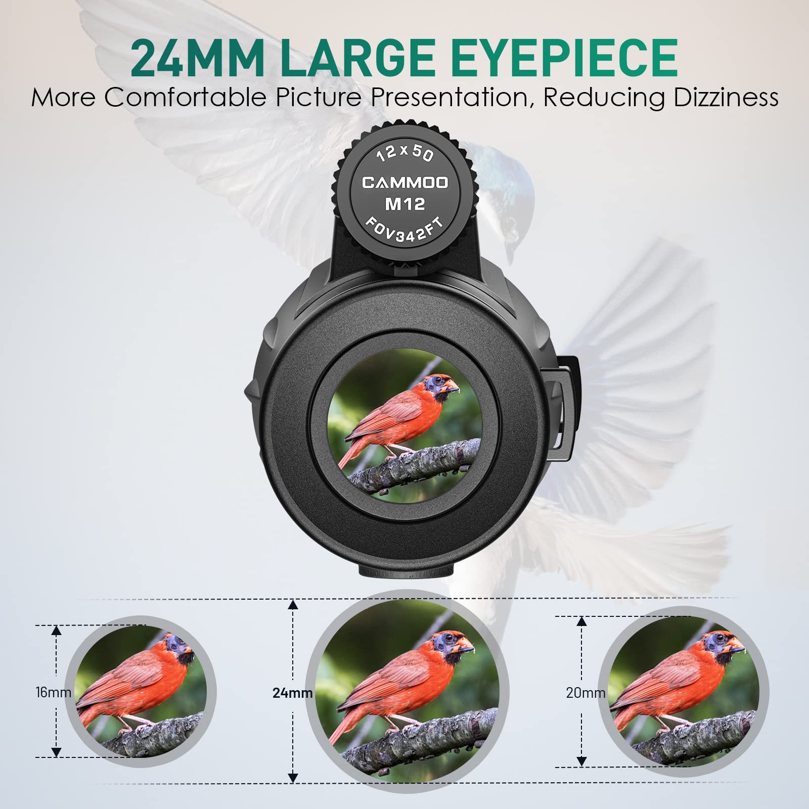Cammoo 12X50 Monoculars For Adults High Powered, Low Light Larger Vision With Bak4 Prism Smc Lens, For Men Frogproof Waterproof Monocular Telescope Hiking Hunting Gear