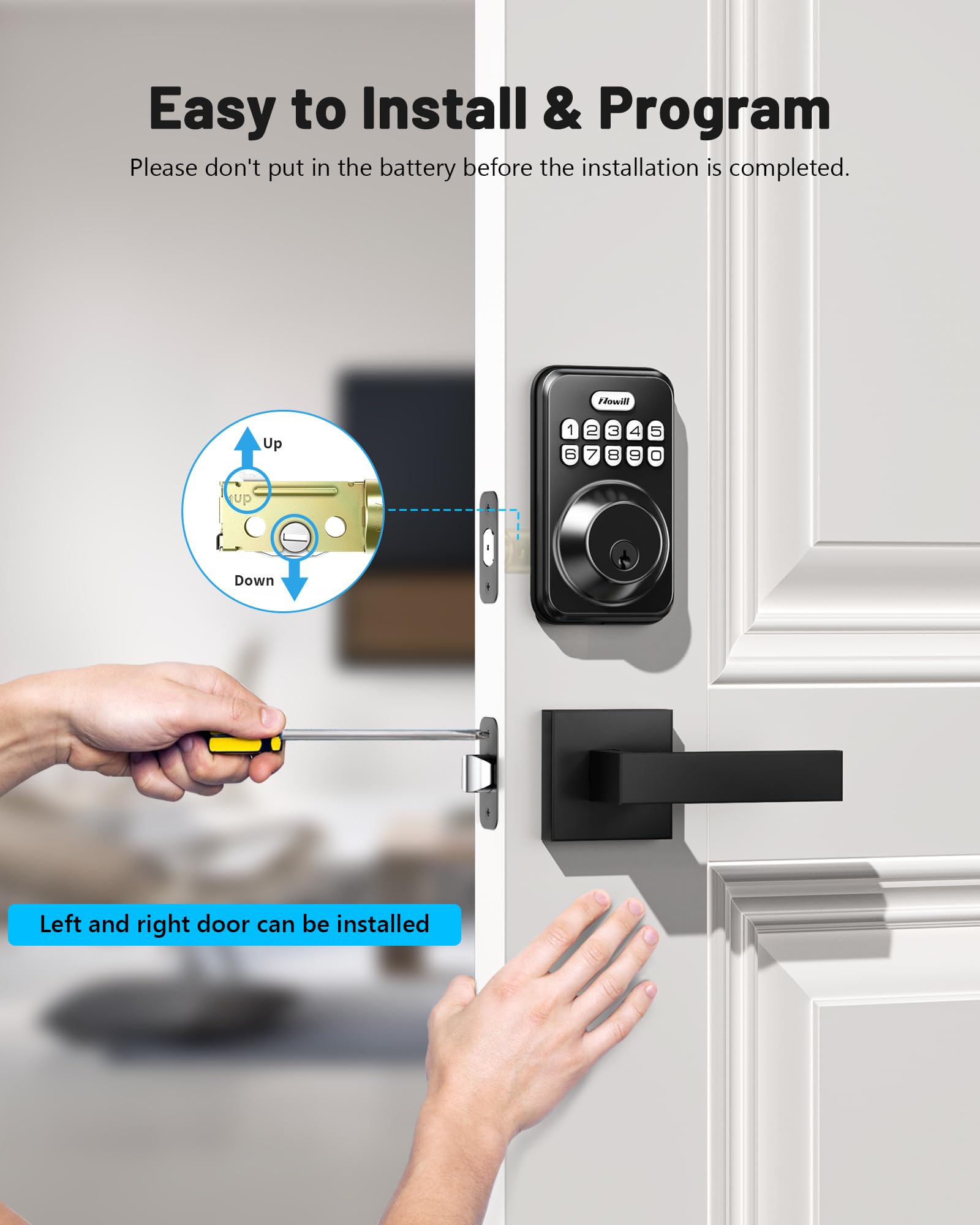 Zowill Keyless Entry Door Lock With 2 Lever Handles, Electronic Keypad Deadbolt, Auto-Locking, Anti-Peeping Password, Digital Code Door Lock, Front Door Handle Sets, Matte Black