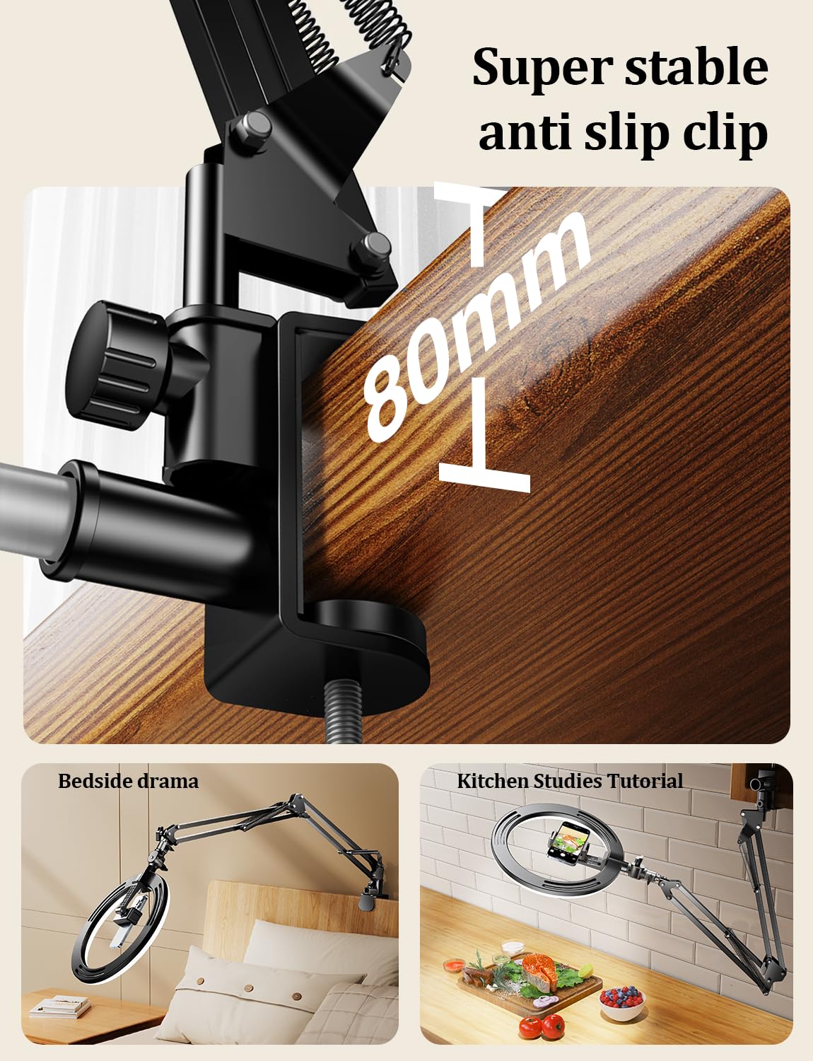 Atkttop 10.5'' Ring Light With Overhead Phone Mount [Anti-Shaking] Adjustable Led Selfie Circle Light Stable Iphone Desk Stand & Holder For Video Recording, Clamp Tripod For Live Stream,Tiktok,Youtube