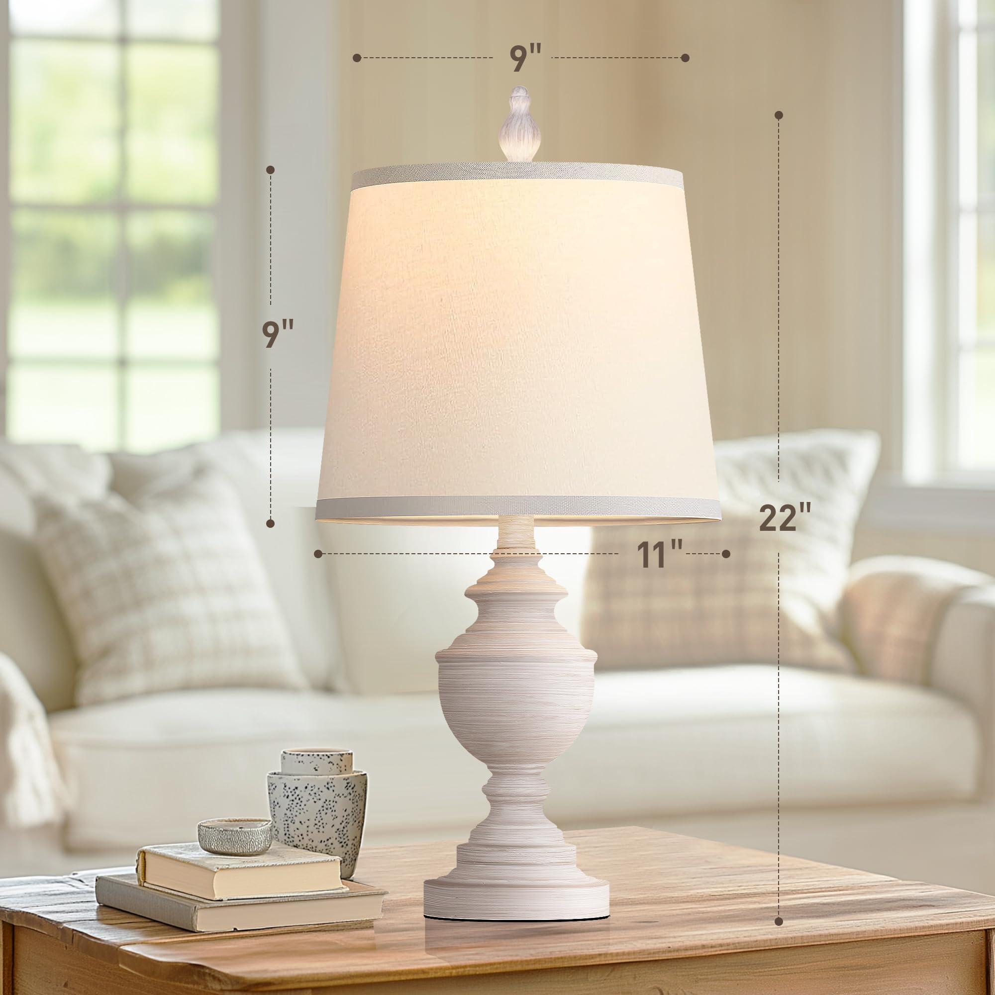 Partphoner Retro Table Lamps Set Of 2, Bedside Lamp For Bedroom Rustic Farmhouse Table Lamps For Living Room, Vintage Nightstand Lamps With White Shades, White