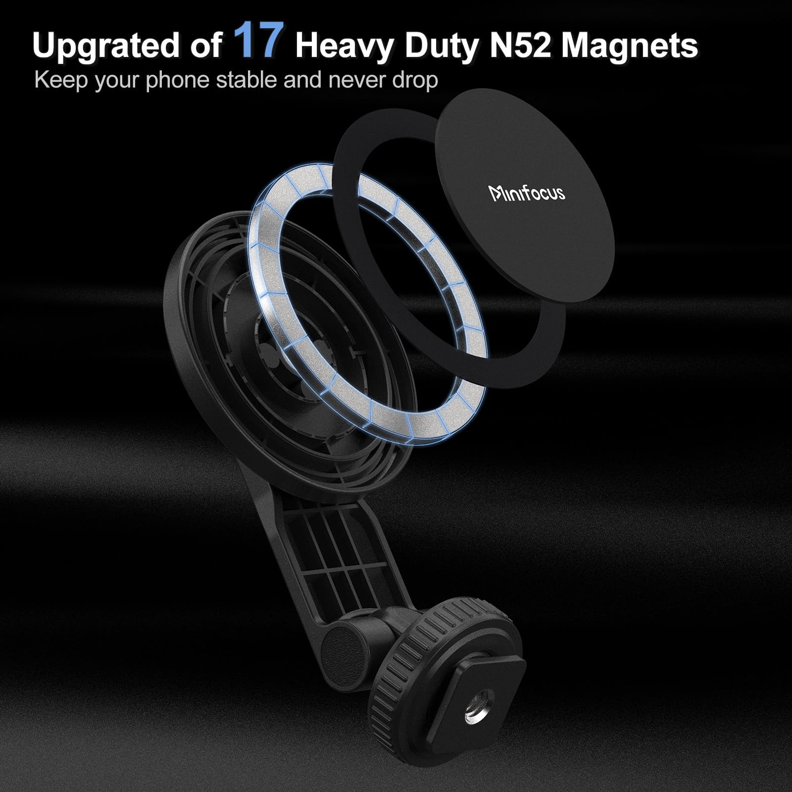 Minifocus Magnetic Tripod Phone Mount Adapter With Cold Shoe, Compatible With Magsafe For Iphone 16/15/14/13/12 Series, Magnet Phone Holder For Camera, Tripod, Ring Light, Selfie Stick